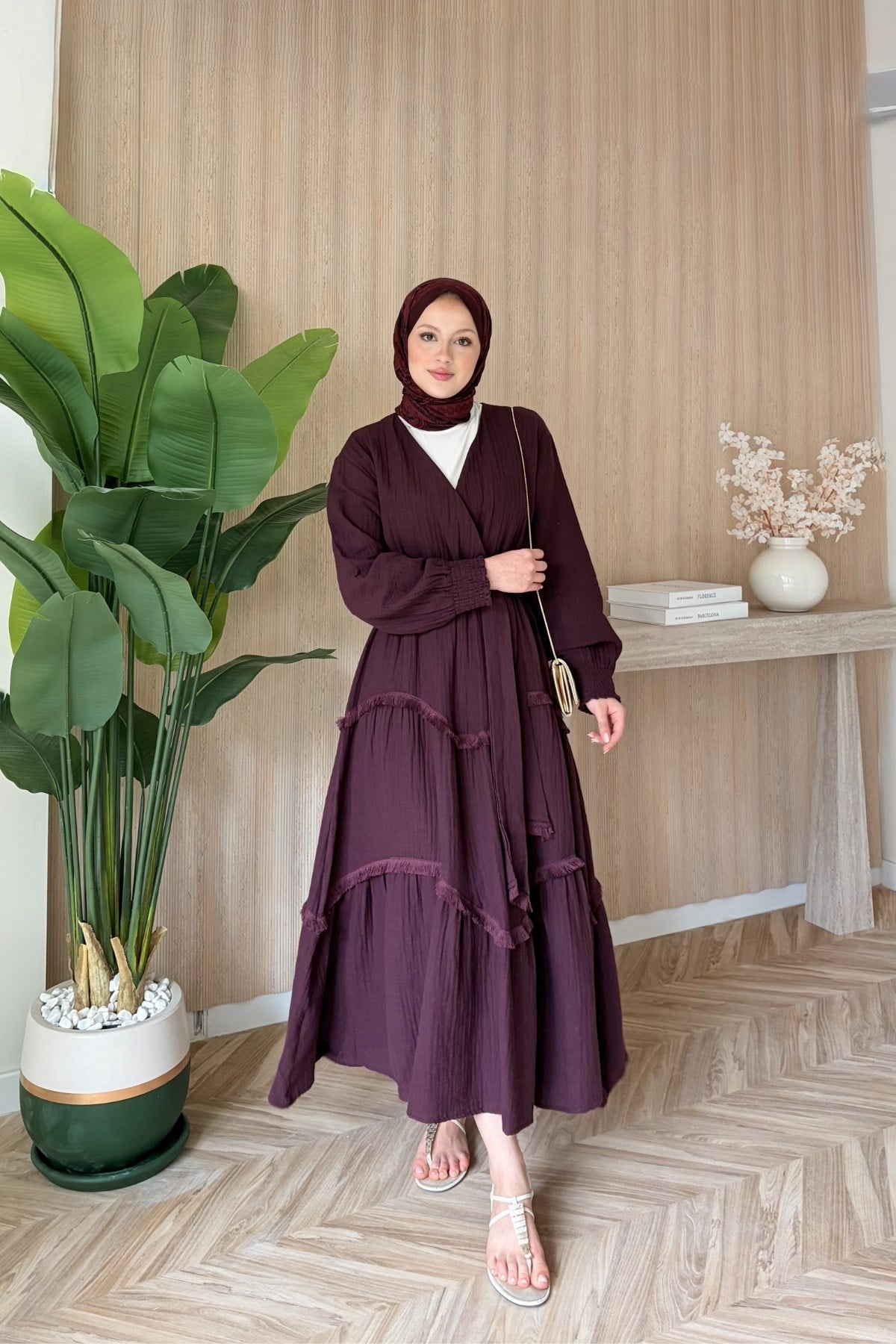 Rima Müslin Elbise Bordo