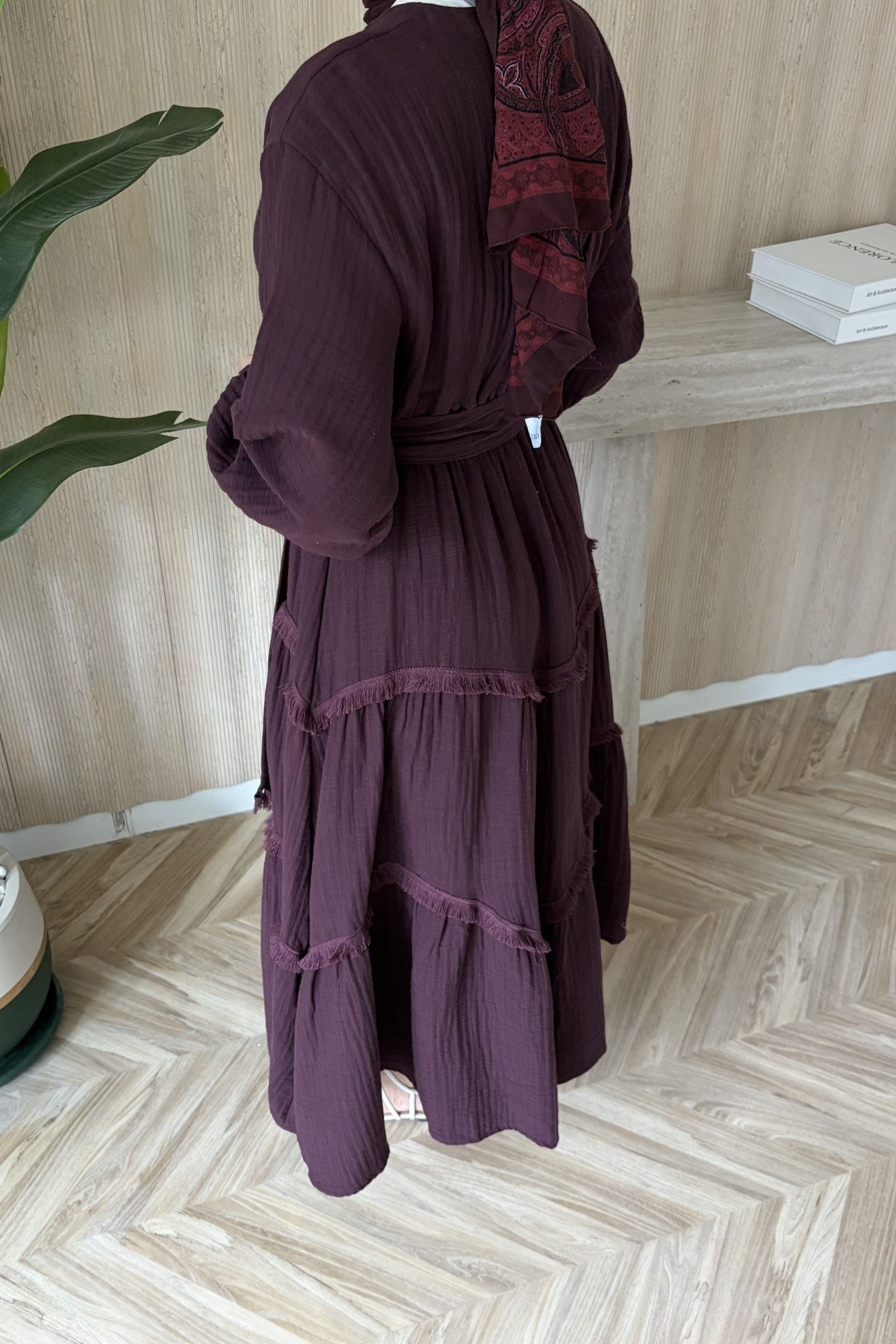 Rima Müslin Elbise Bordo