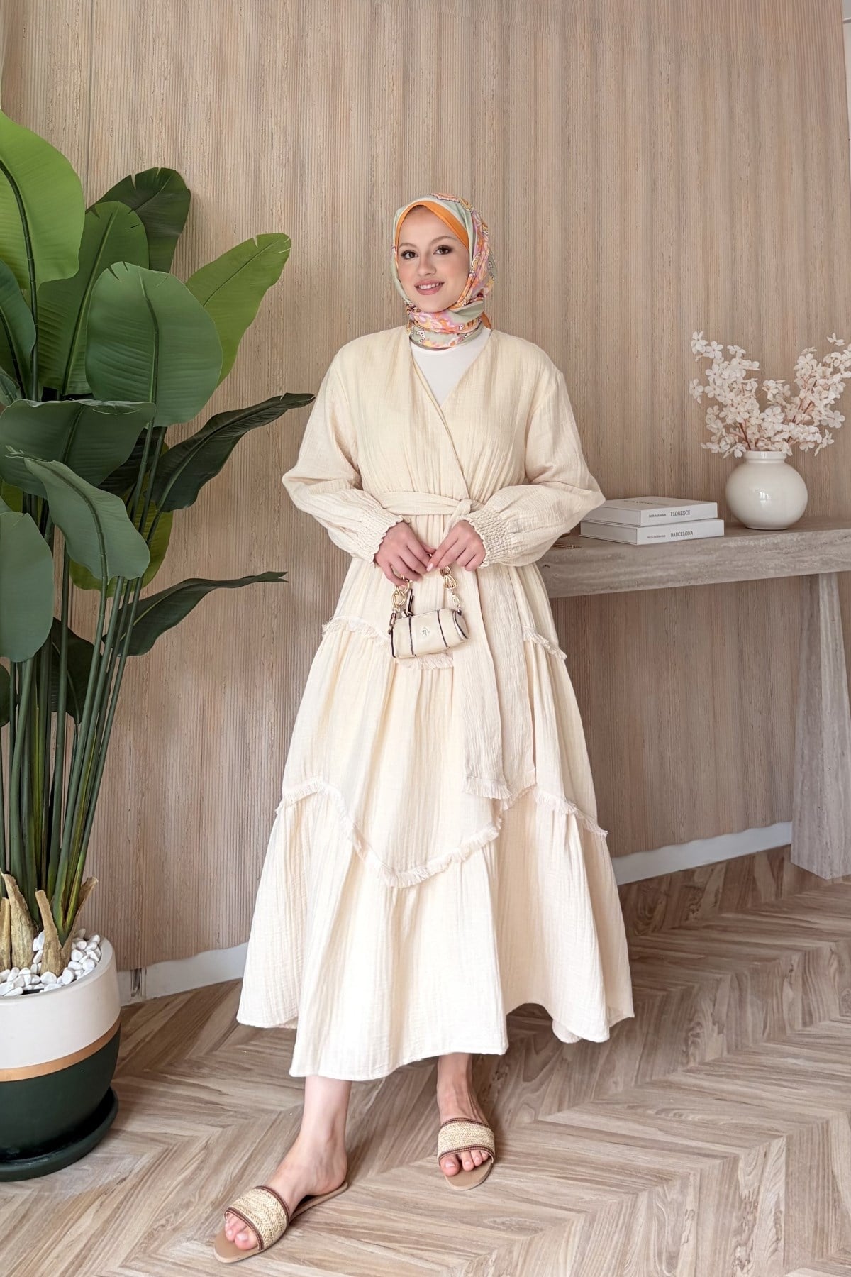 Rima Müslin Elbise Taş Rengi