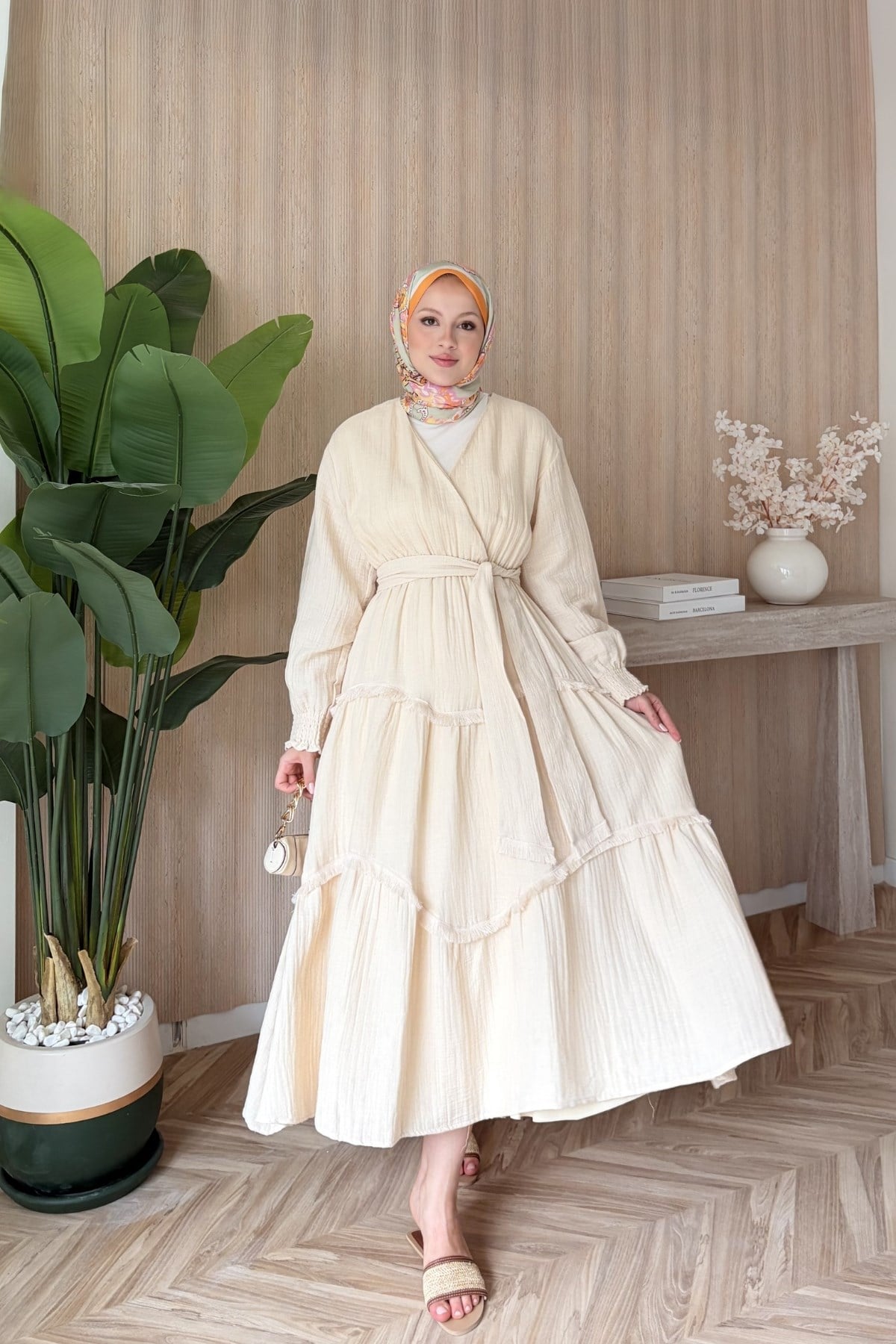 Rima Müslin Elbise Taş Rengi