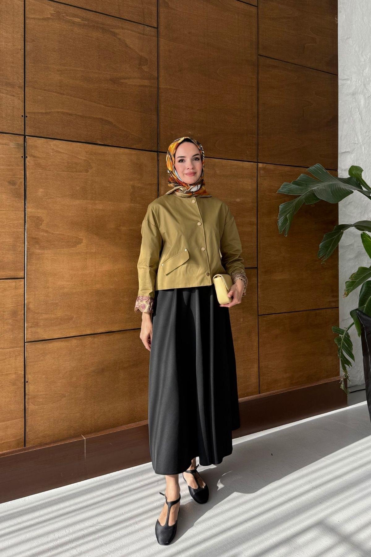 Rina Çıtçıtlı Ceket Yağ Yeşili