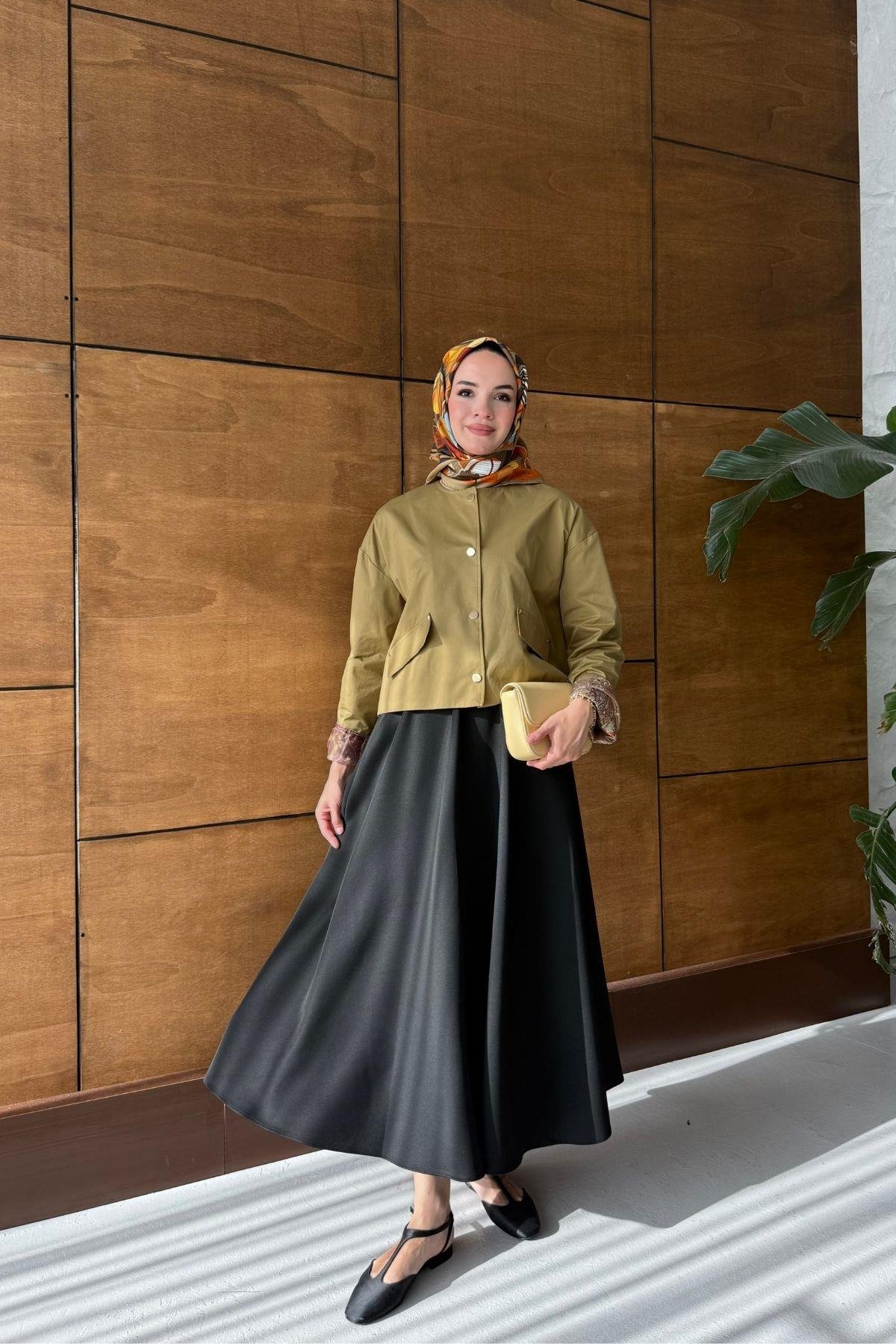 Rina Çıtçıtlı Ceket Yağ Yeşili