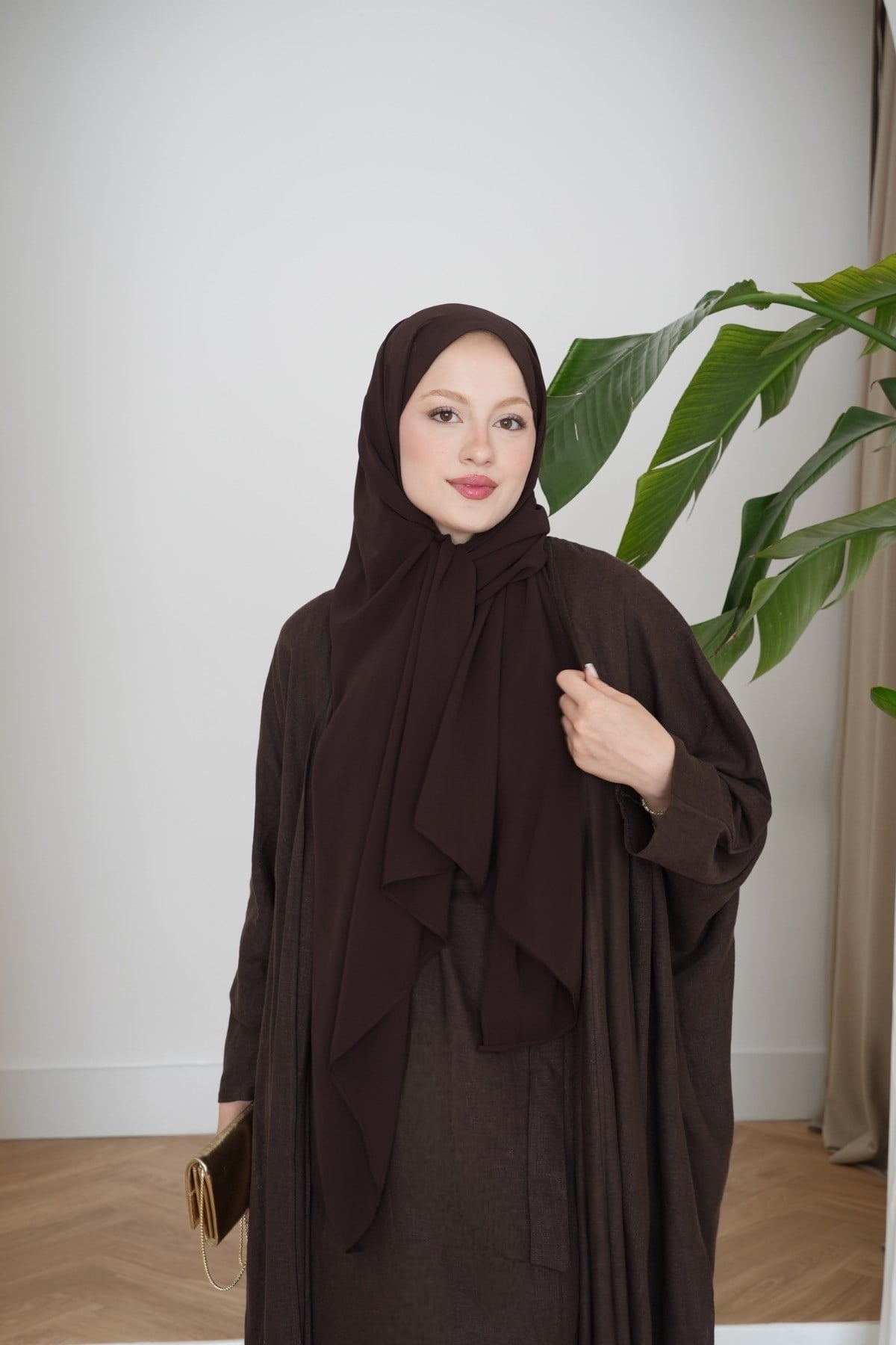 Rose Keten Abaya Takım Kahve