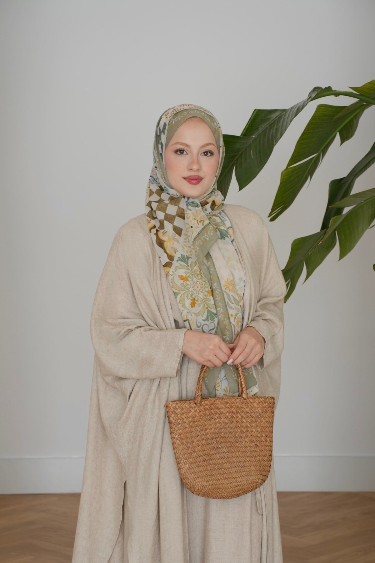 Rose Keten Abaya Takım Taş Rengi