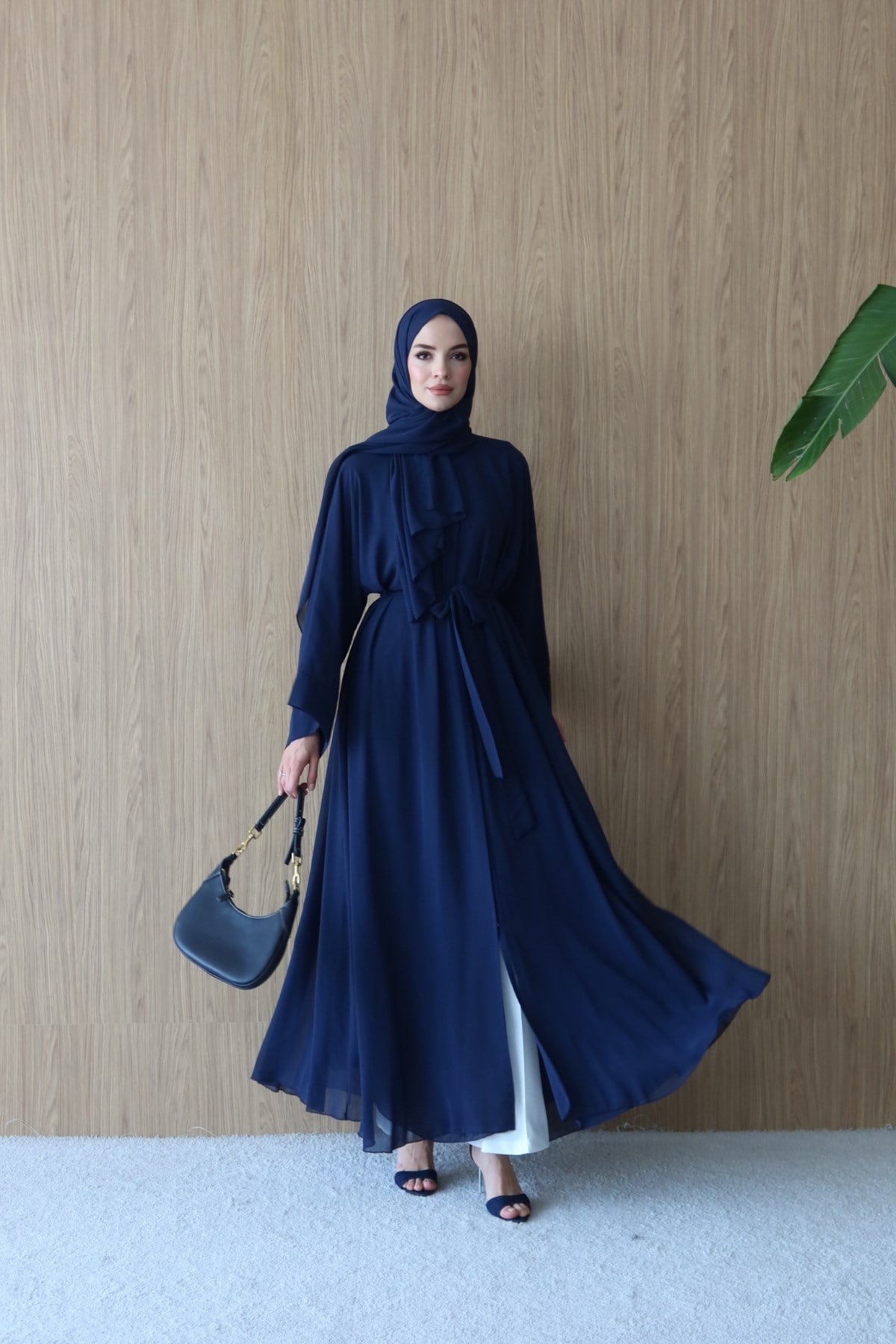 Royal Şallı Abaya Lacivert
