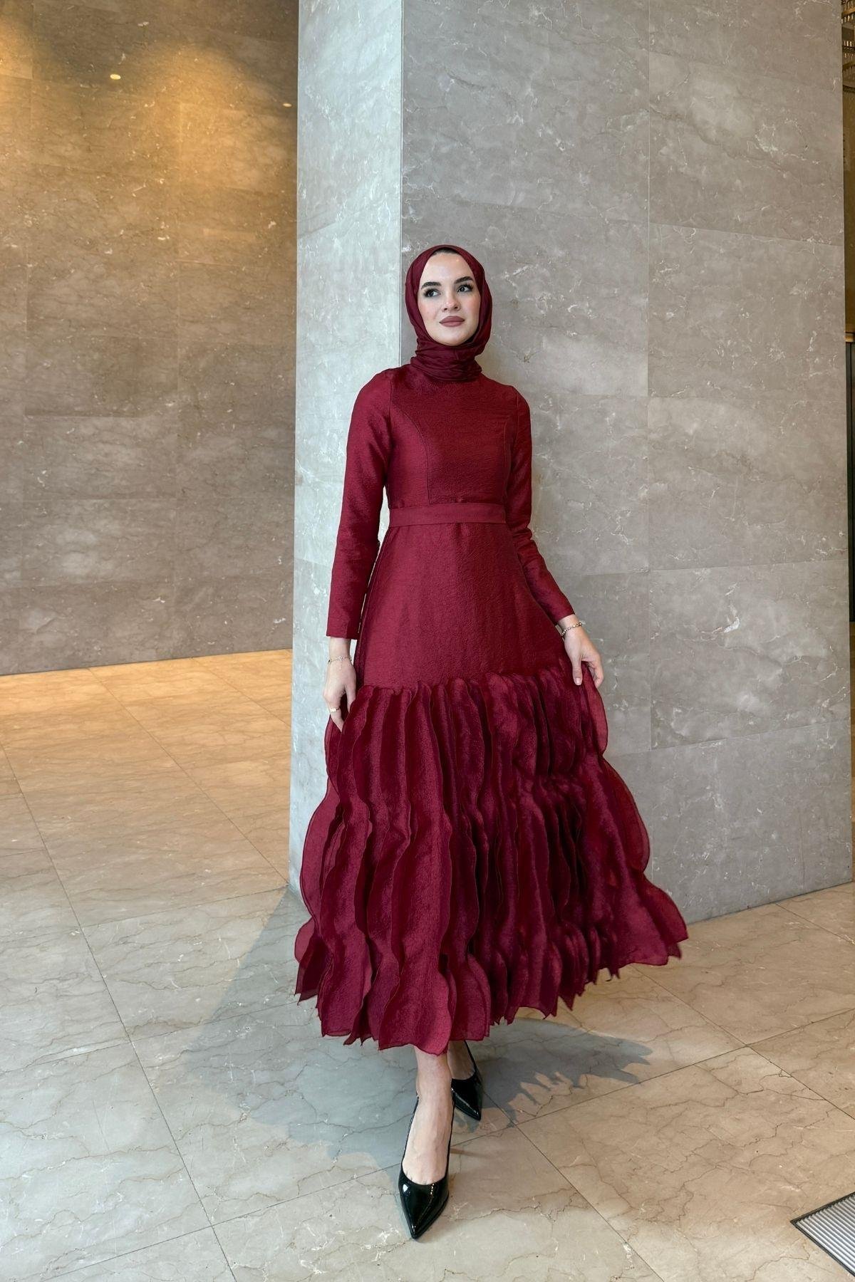 Roza Elbise Bordo