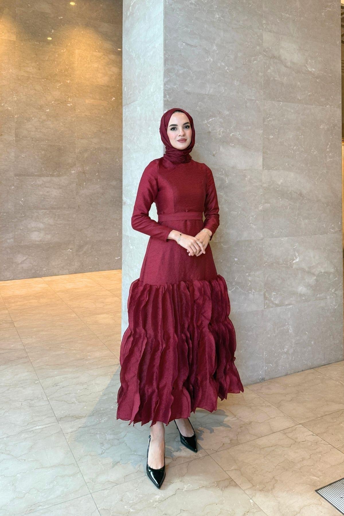Roza Elbise Bordo