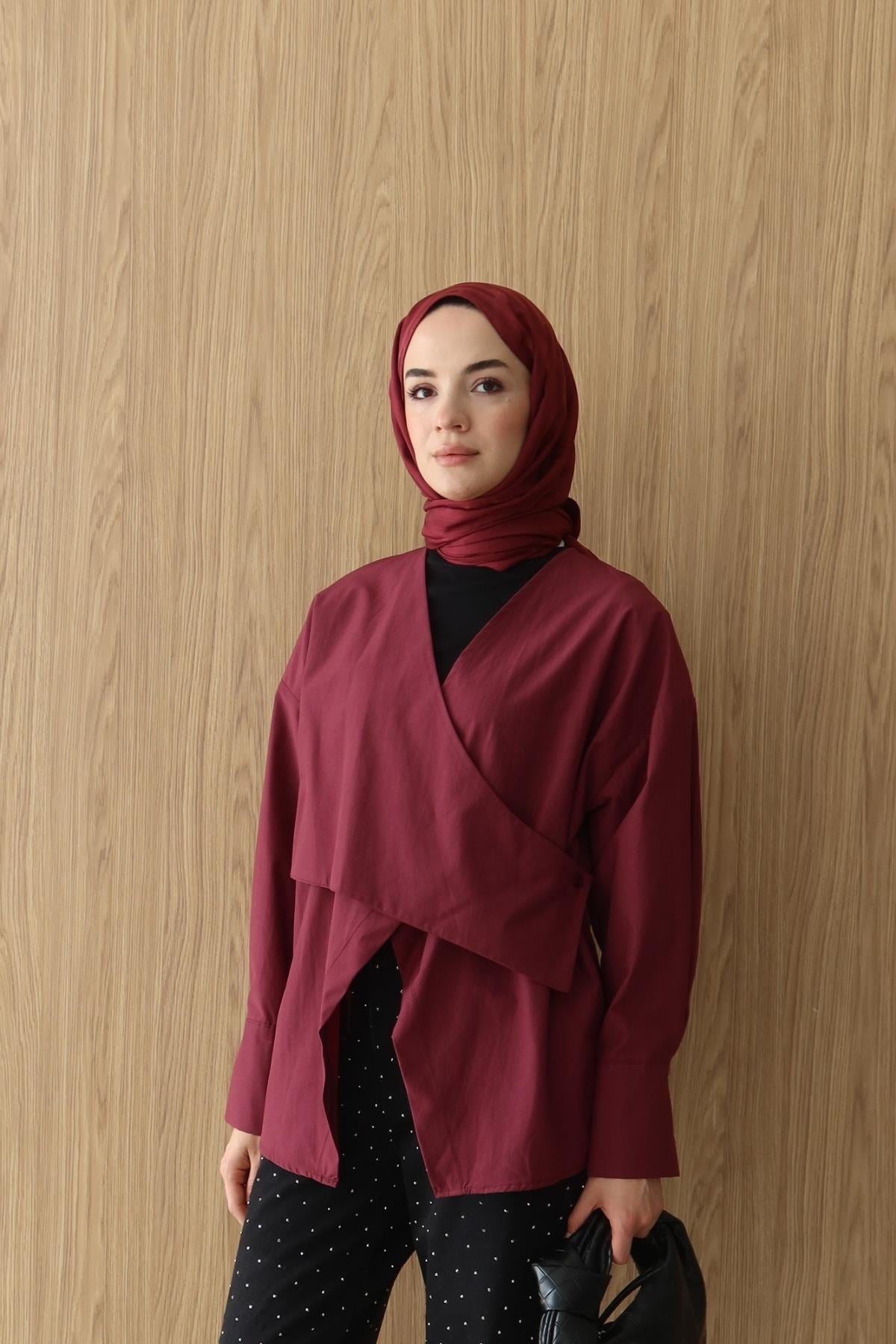 Sara Poplin Gömlek Bordo