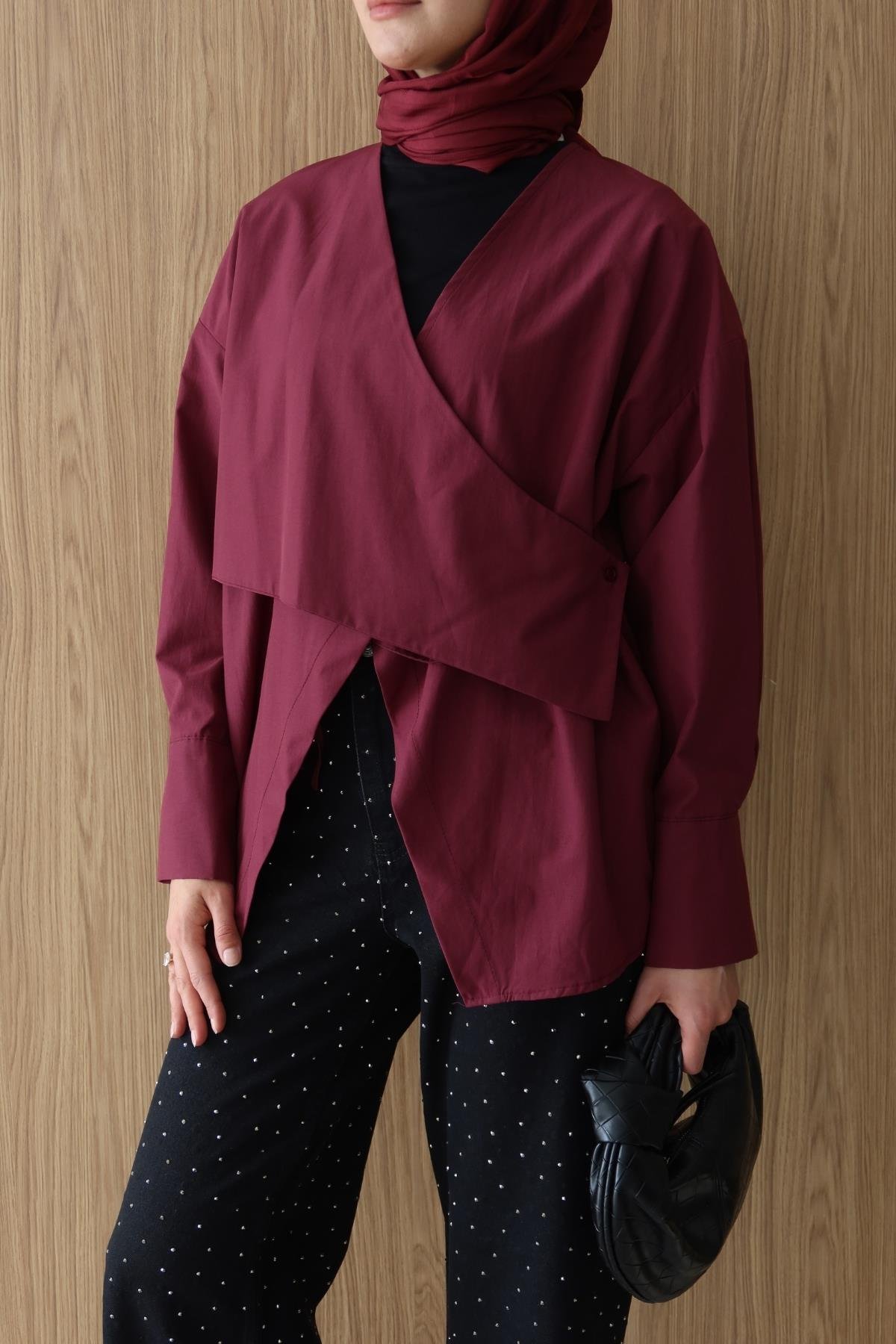 Sara Poplin Gömlek Bordo