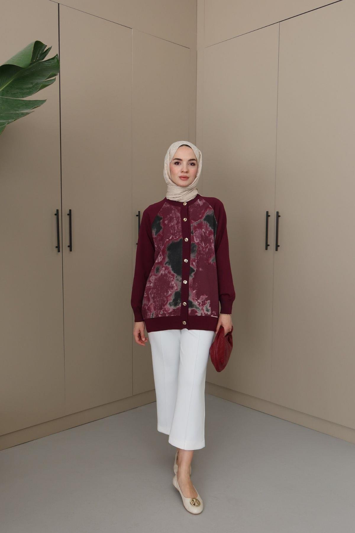 Silva Desenli Hırka Mürdüm