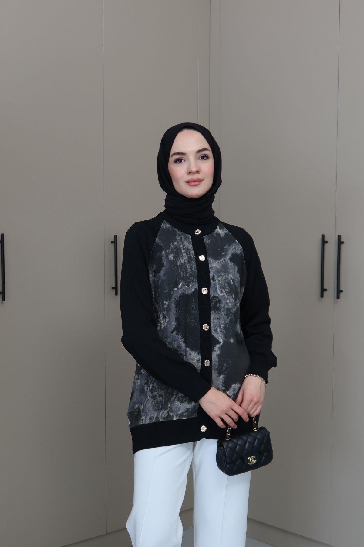 Silva Desenli Hırka Siyah