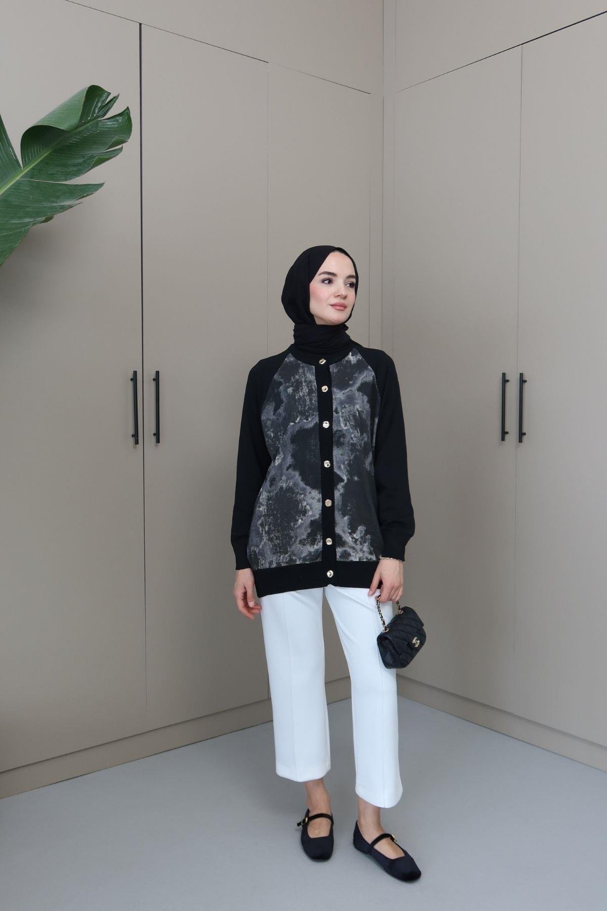 Silva Desenli Hırka Siyah
