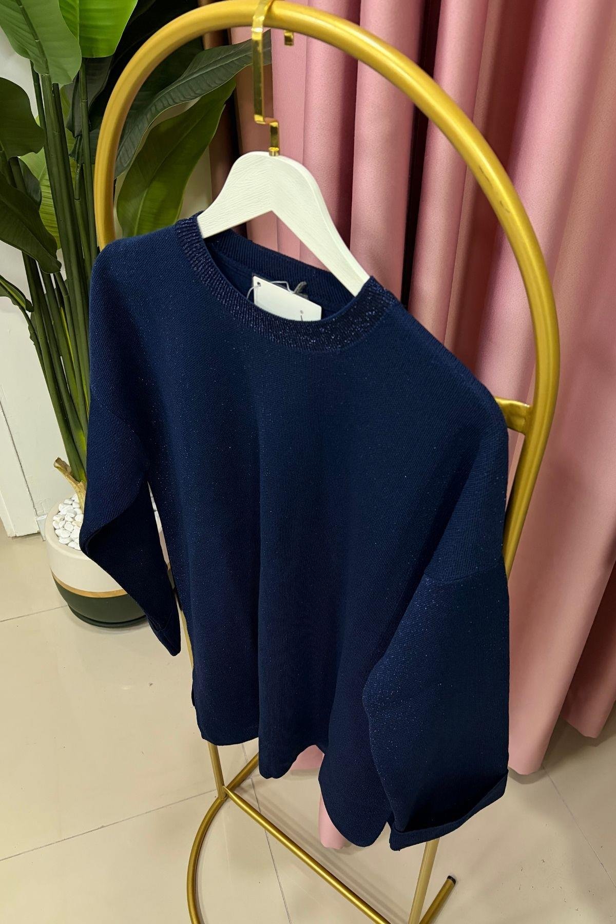 Simli Basic Triko Tunik Lacivert