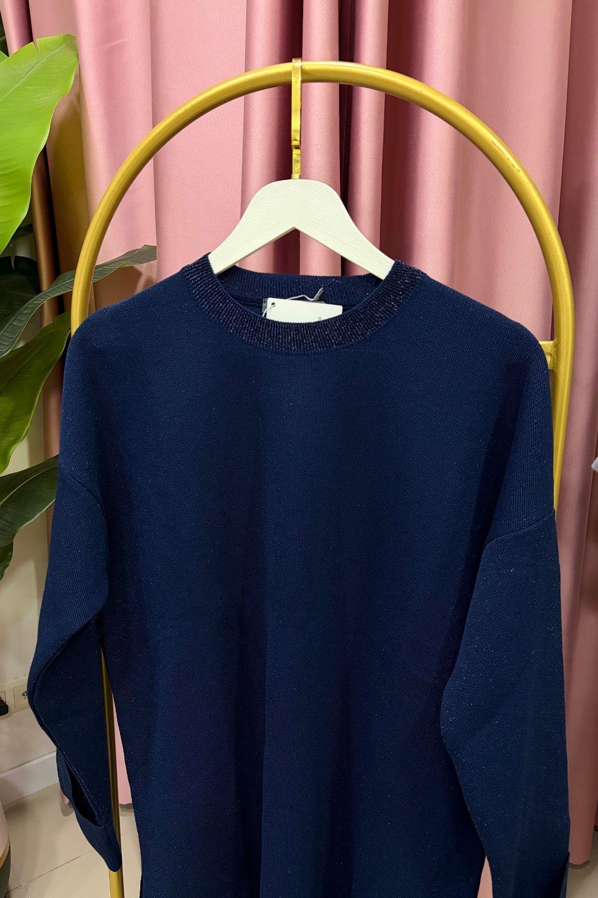 Simli Basic Triko Tunik Lacivert