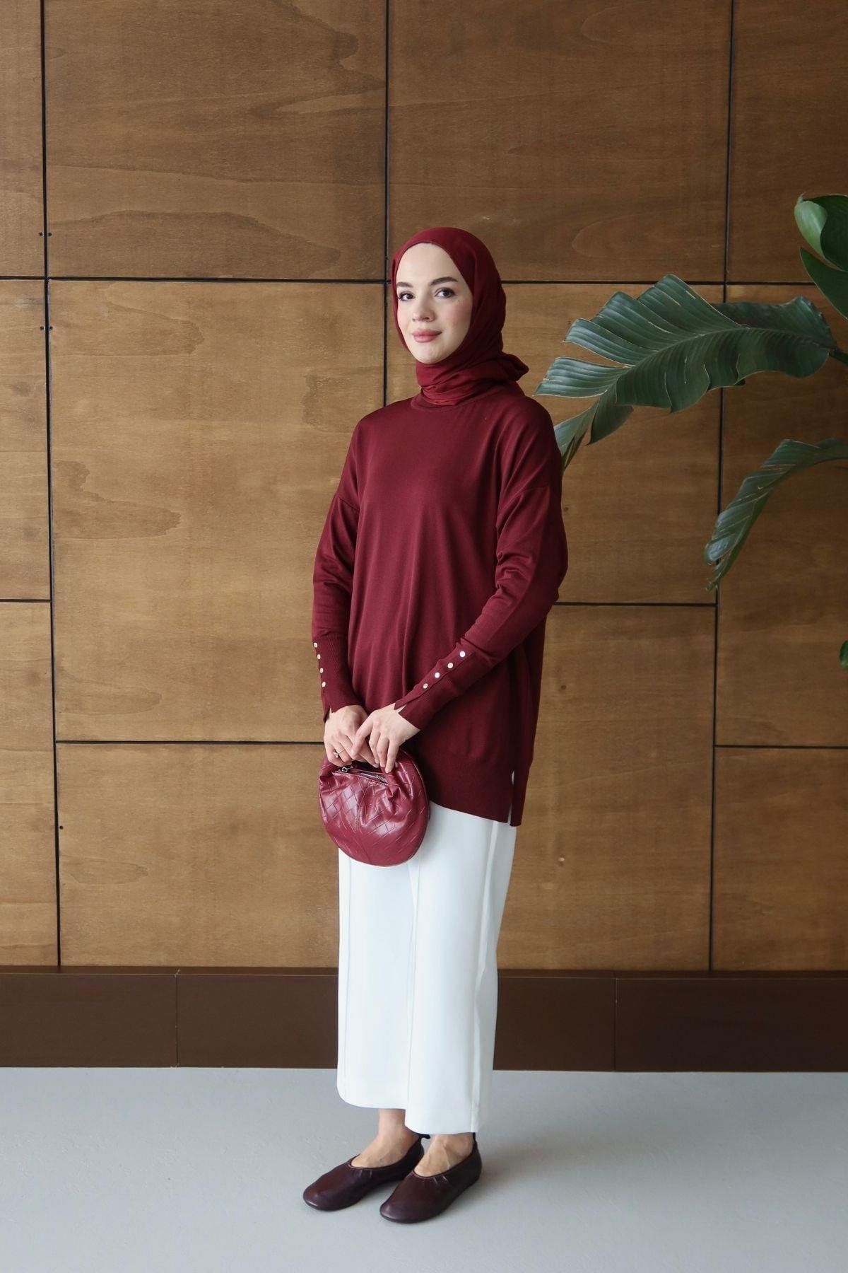 Tela Merserize Tunik Bordo