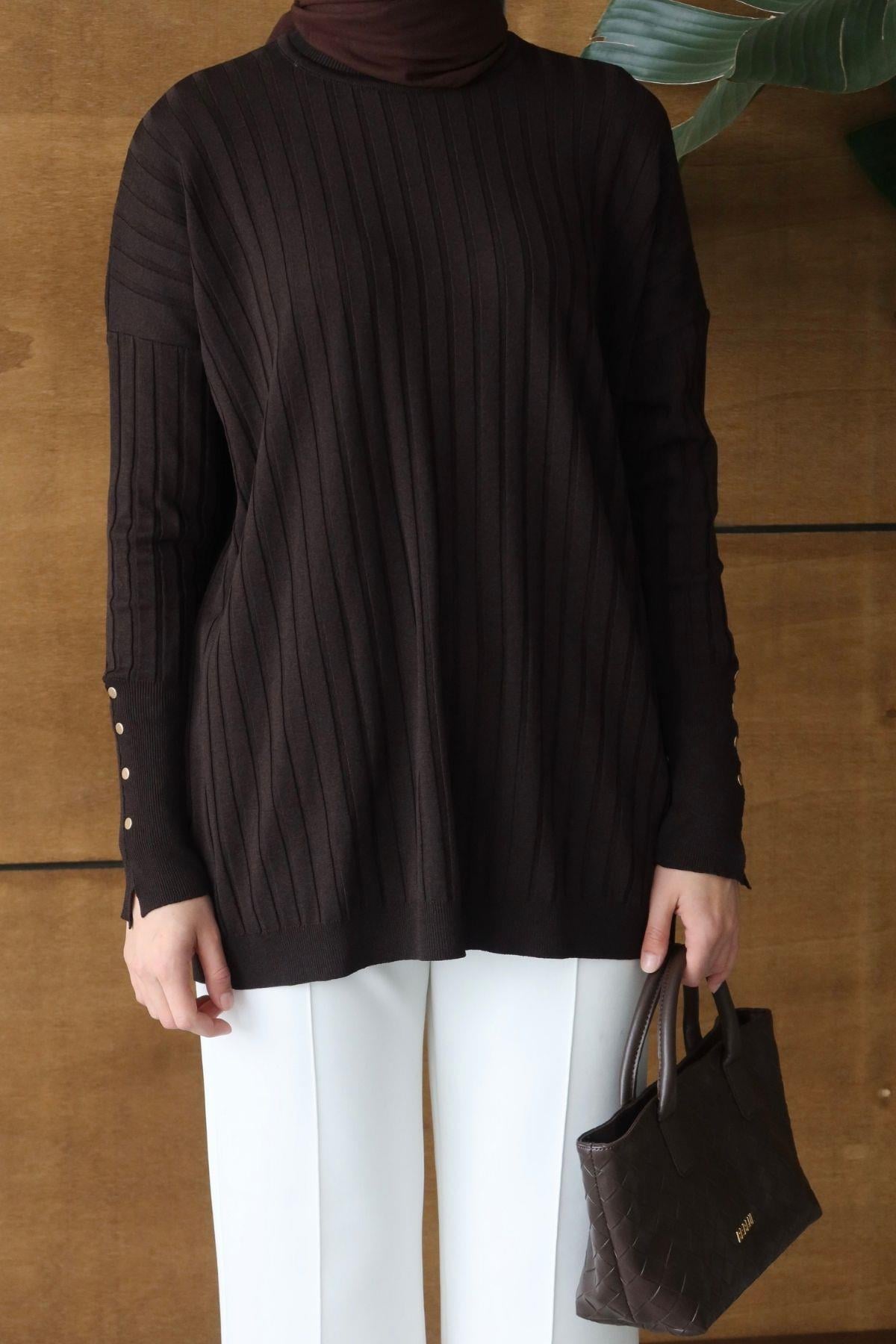 Tina Basic Triko Tunik Kahverengi