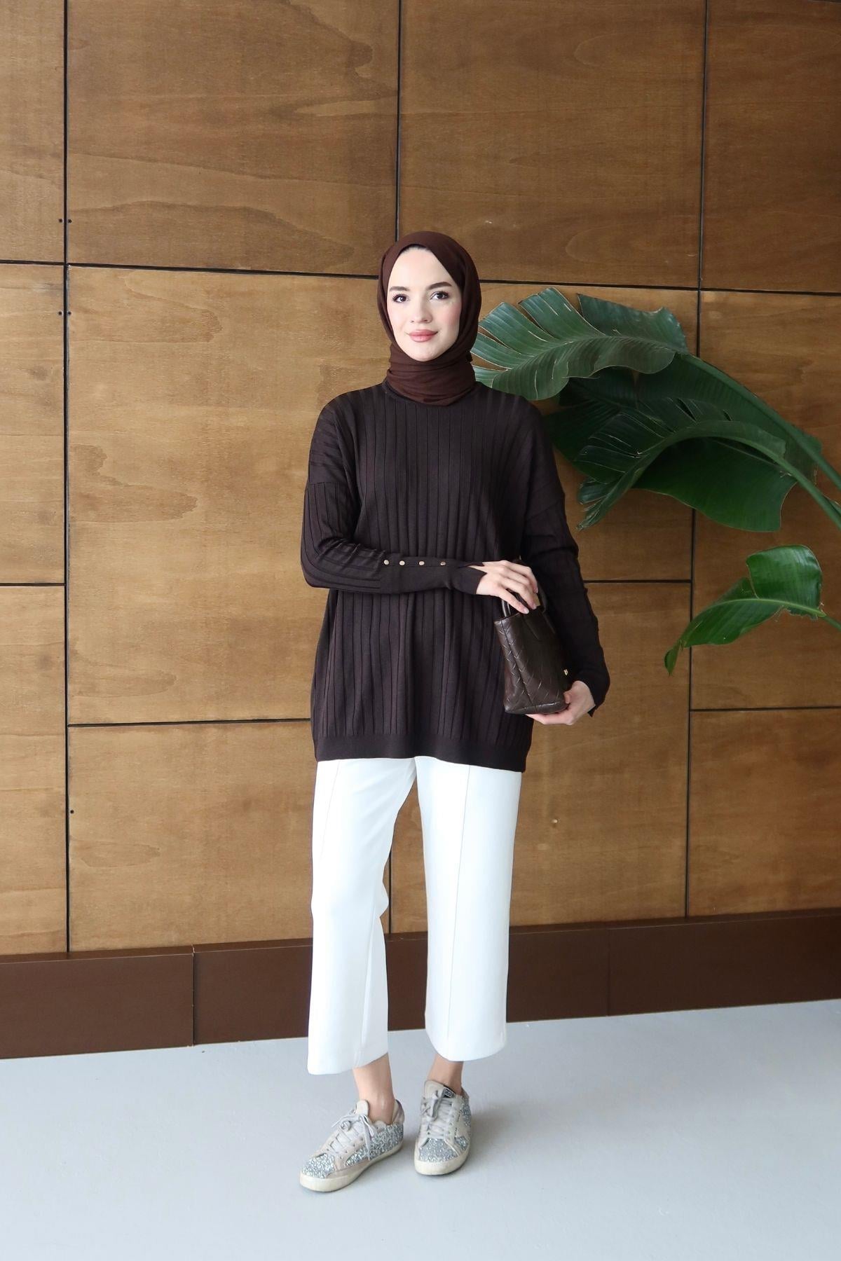 Tina Basic Triko Tunik Kahverengi