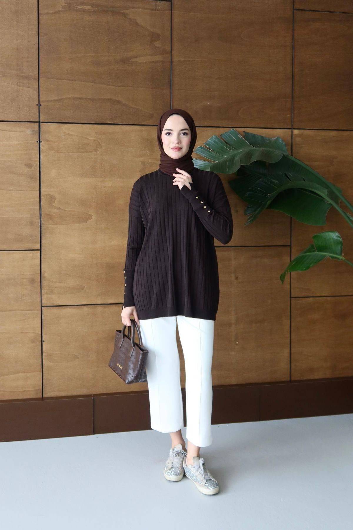 Tina Basic Triko Tunik Kahverengi