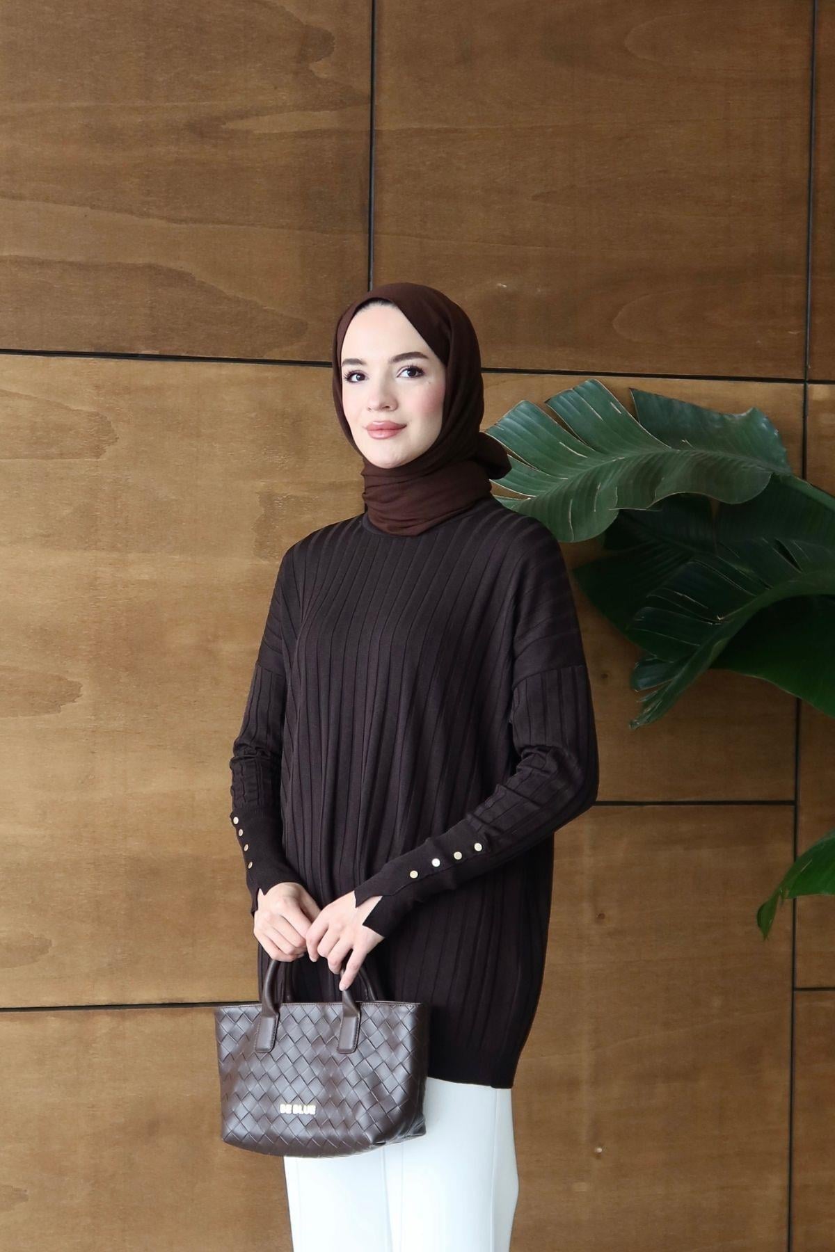Tina Basic Triko Tunik Kahverengi