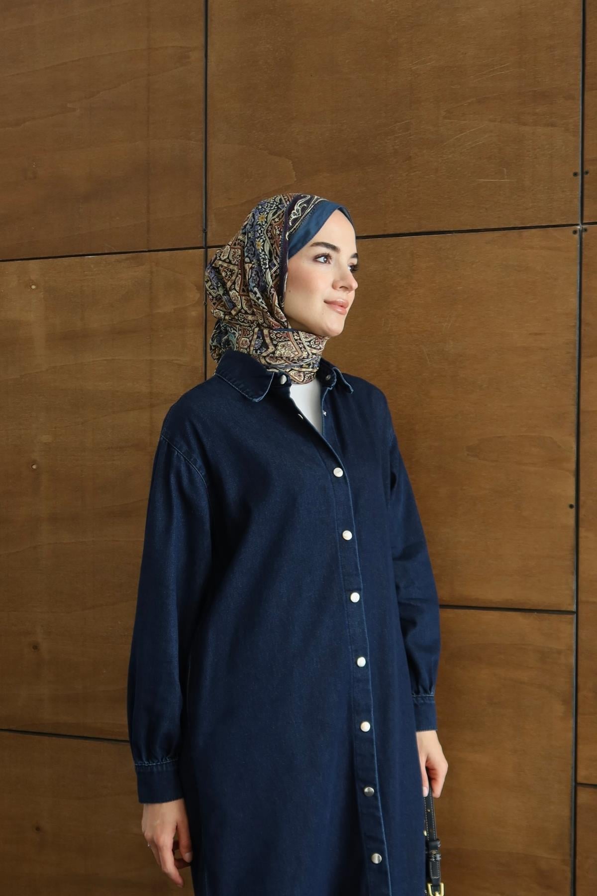 Uzun Denim Gömlek Lacivert