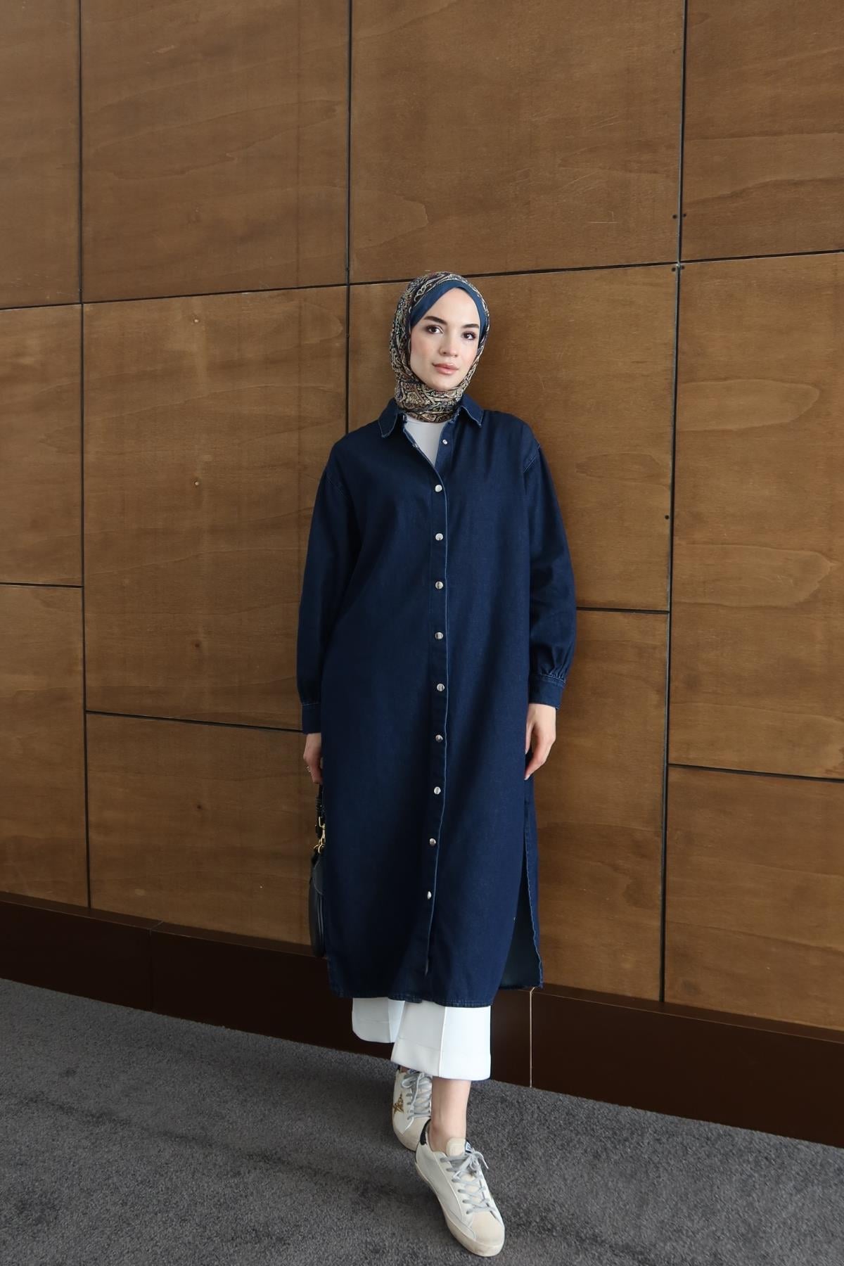 Uzun Denim Gömlek Lacivert