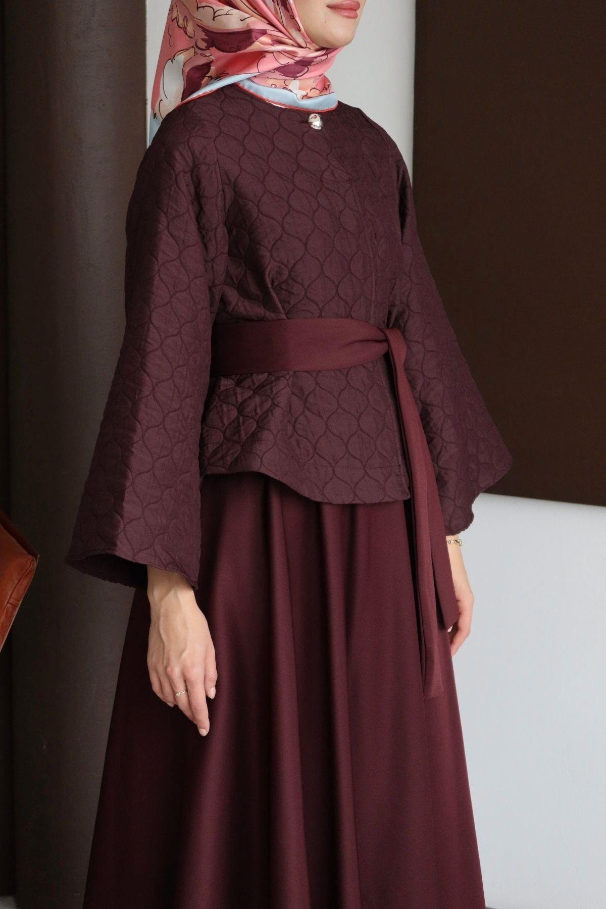 Velina Kapitone Takım Bordo 