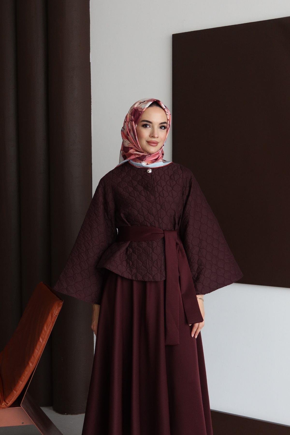 Velina Kapitone Takım Bordo 