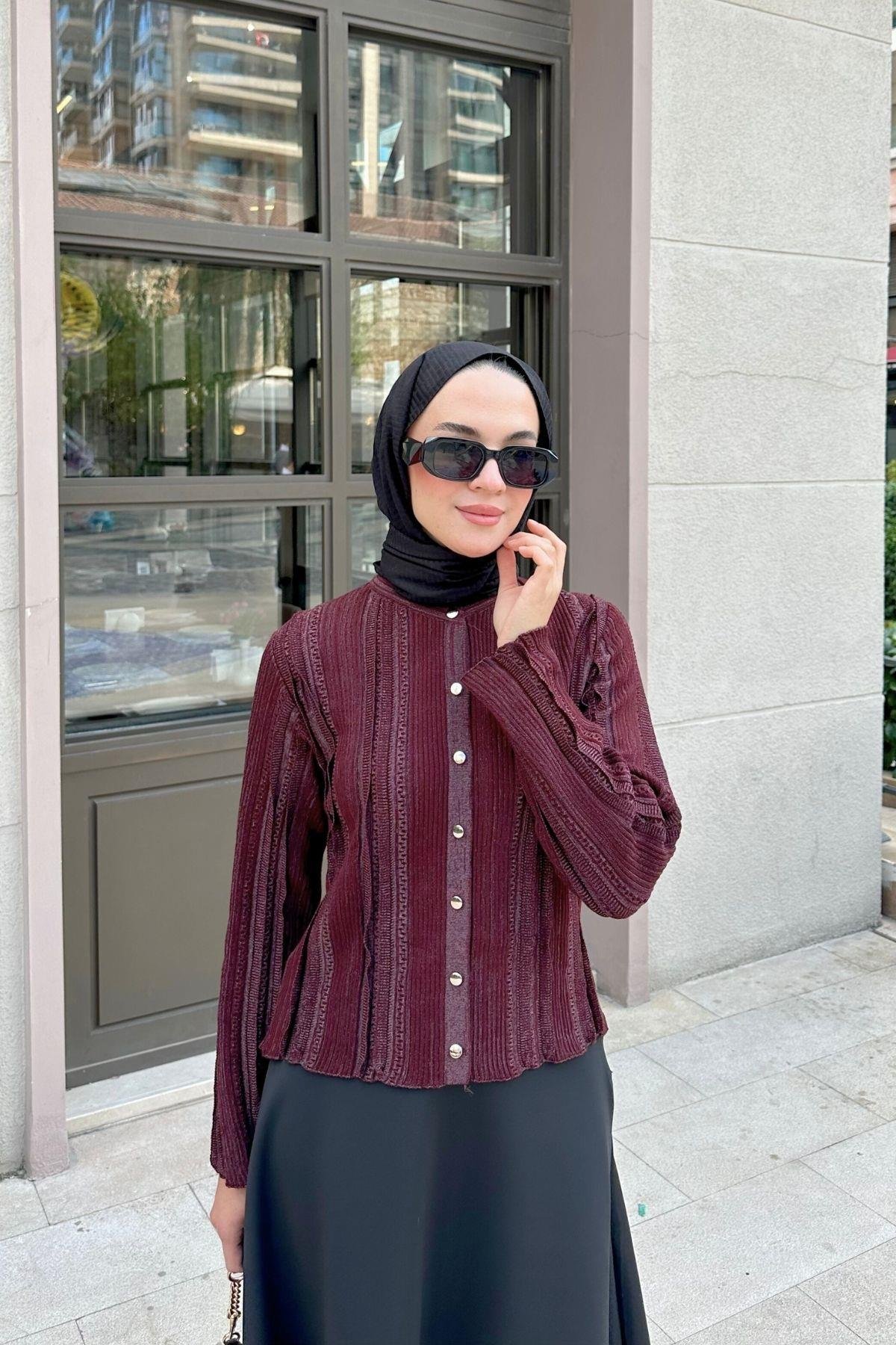 Vera Simli Hırka Bordo