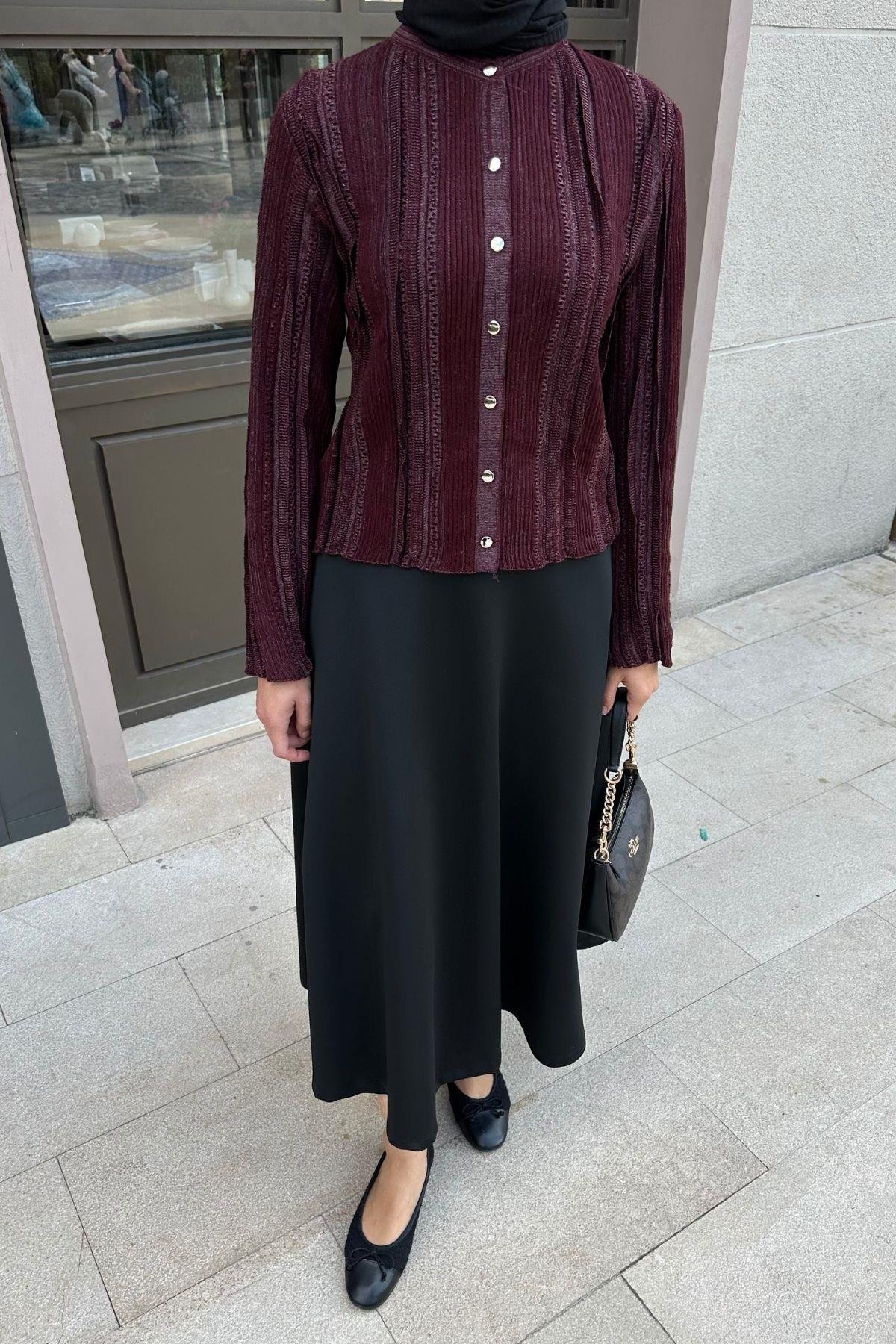 Vera Simli Hırka Bordo