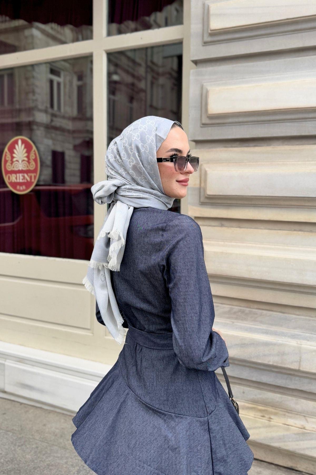 Volanlı Denim Elbise