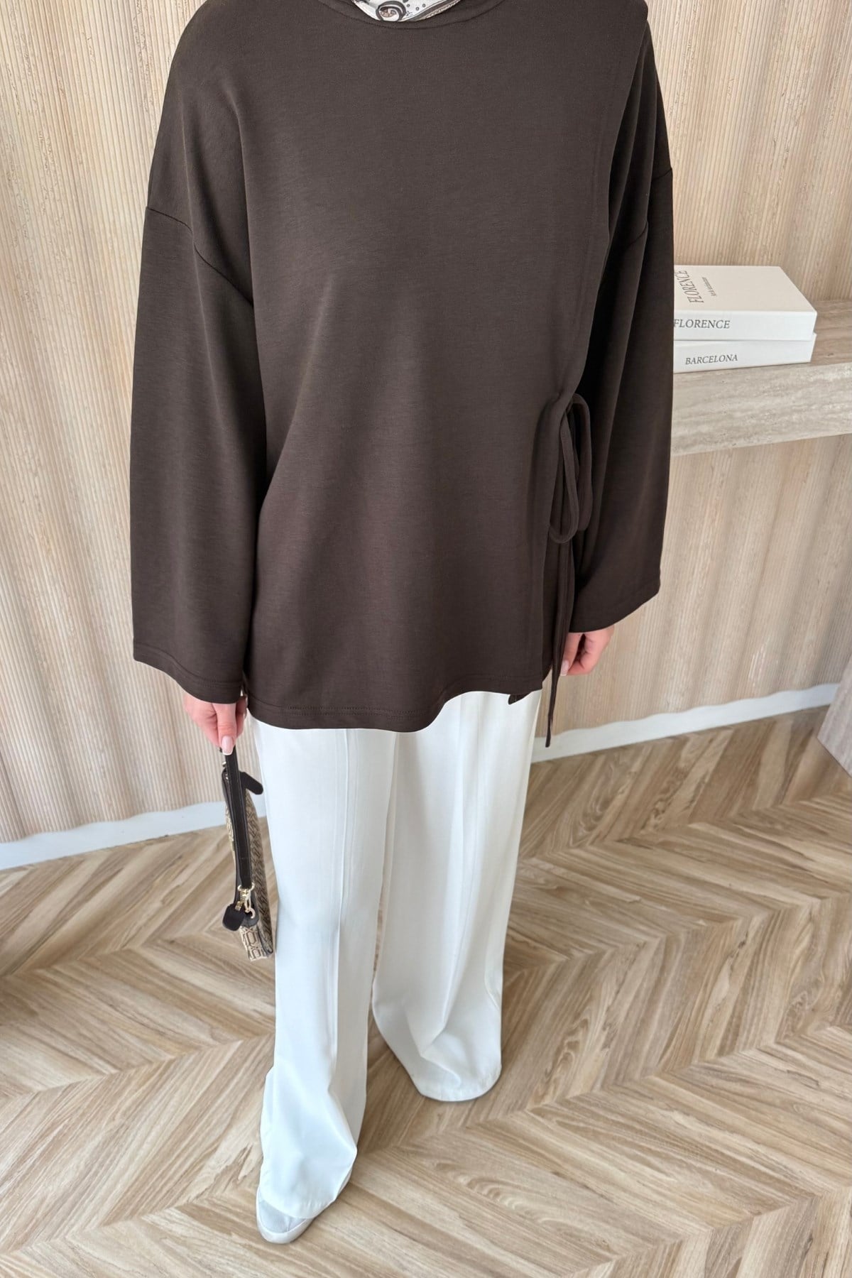 Yandan Bağlamalı Basic Bluz Kahve