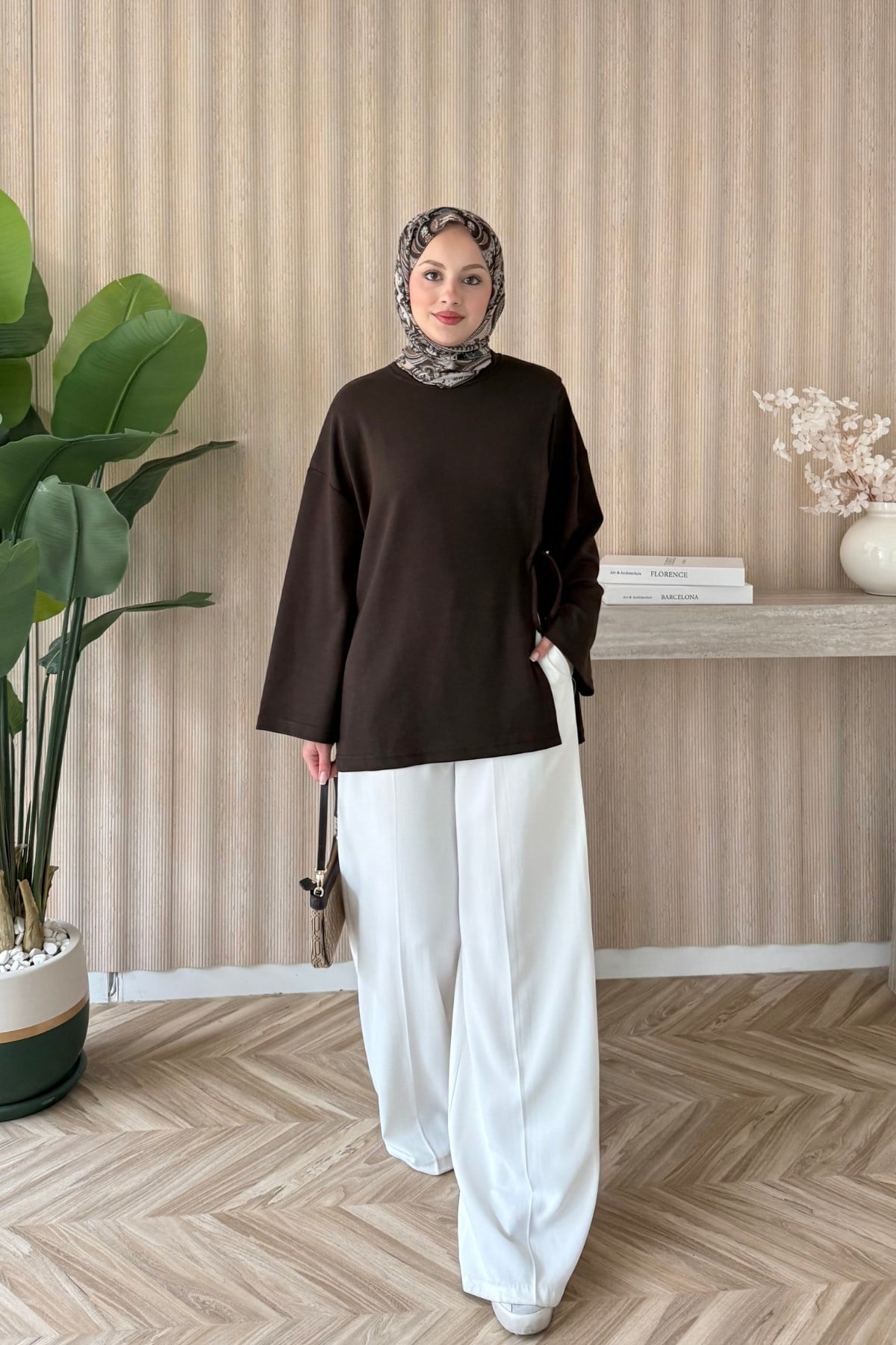 Yandan Bağlamalı Basic Bluz Kahve