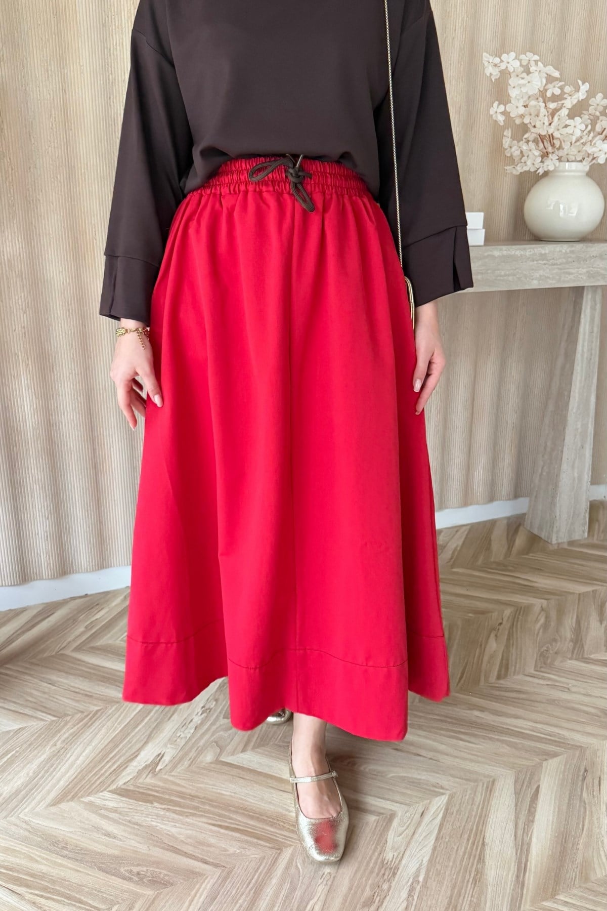 Yırtmaçlı Basic Bluz Kahve