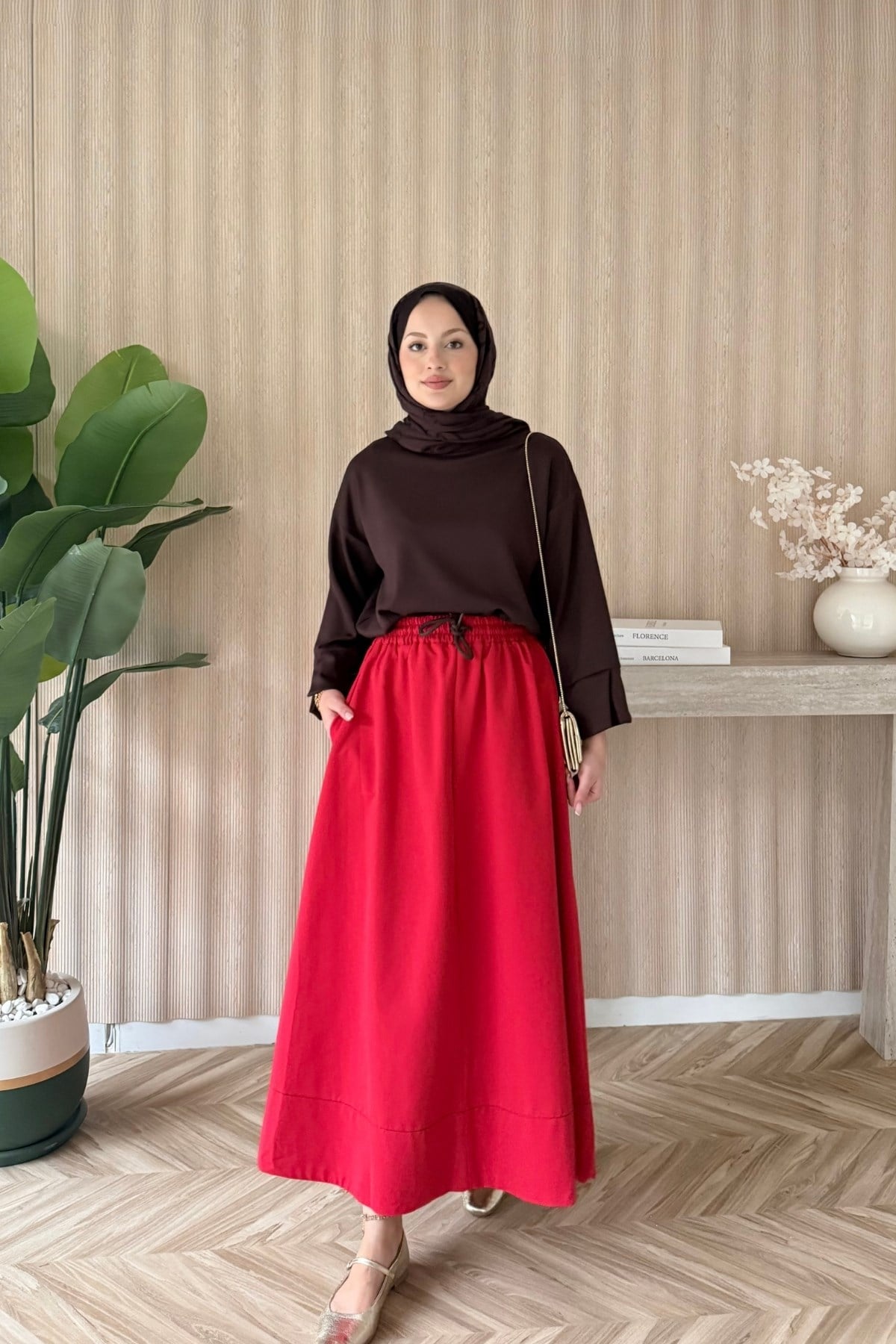 Yırtmaçlı Basic Bluz Kahve