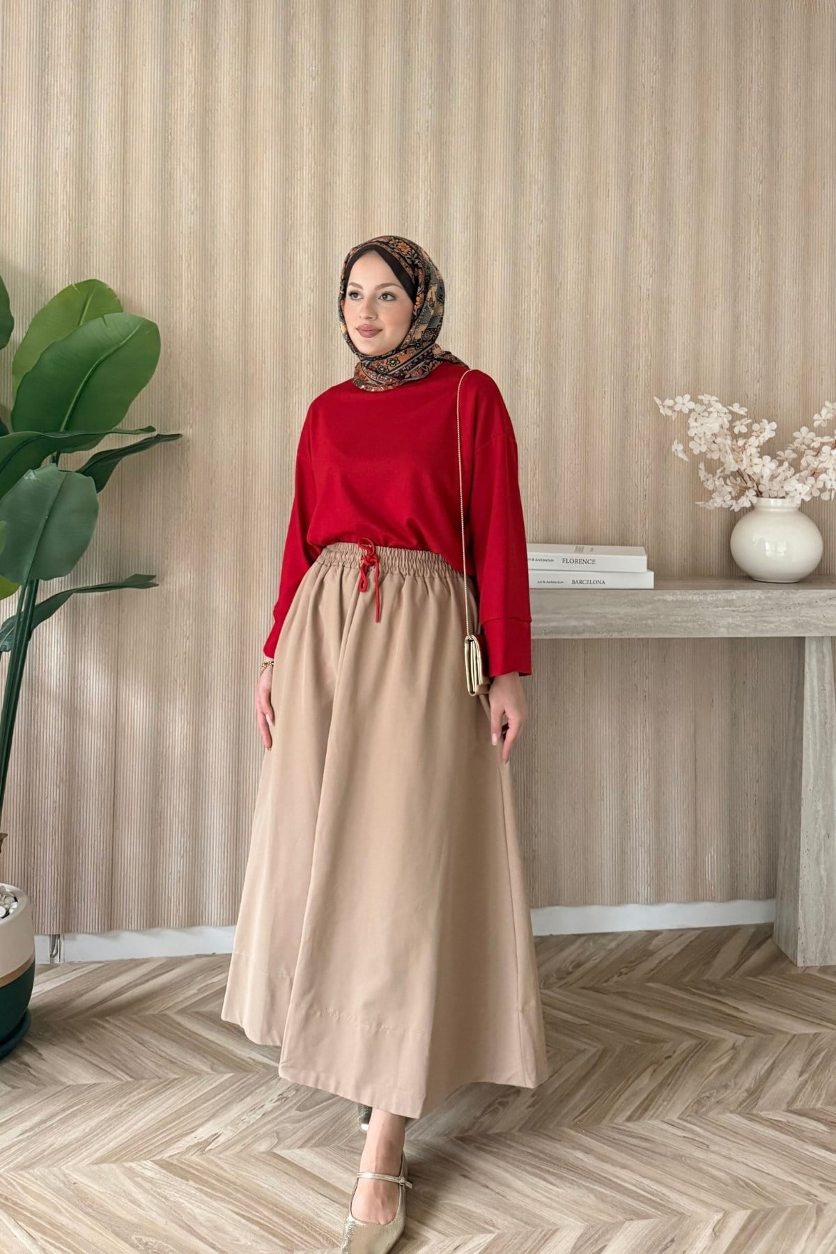 Yırtmaçlı Basic Bluz Kırmızı