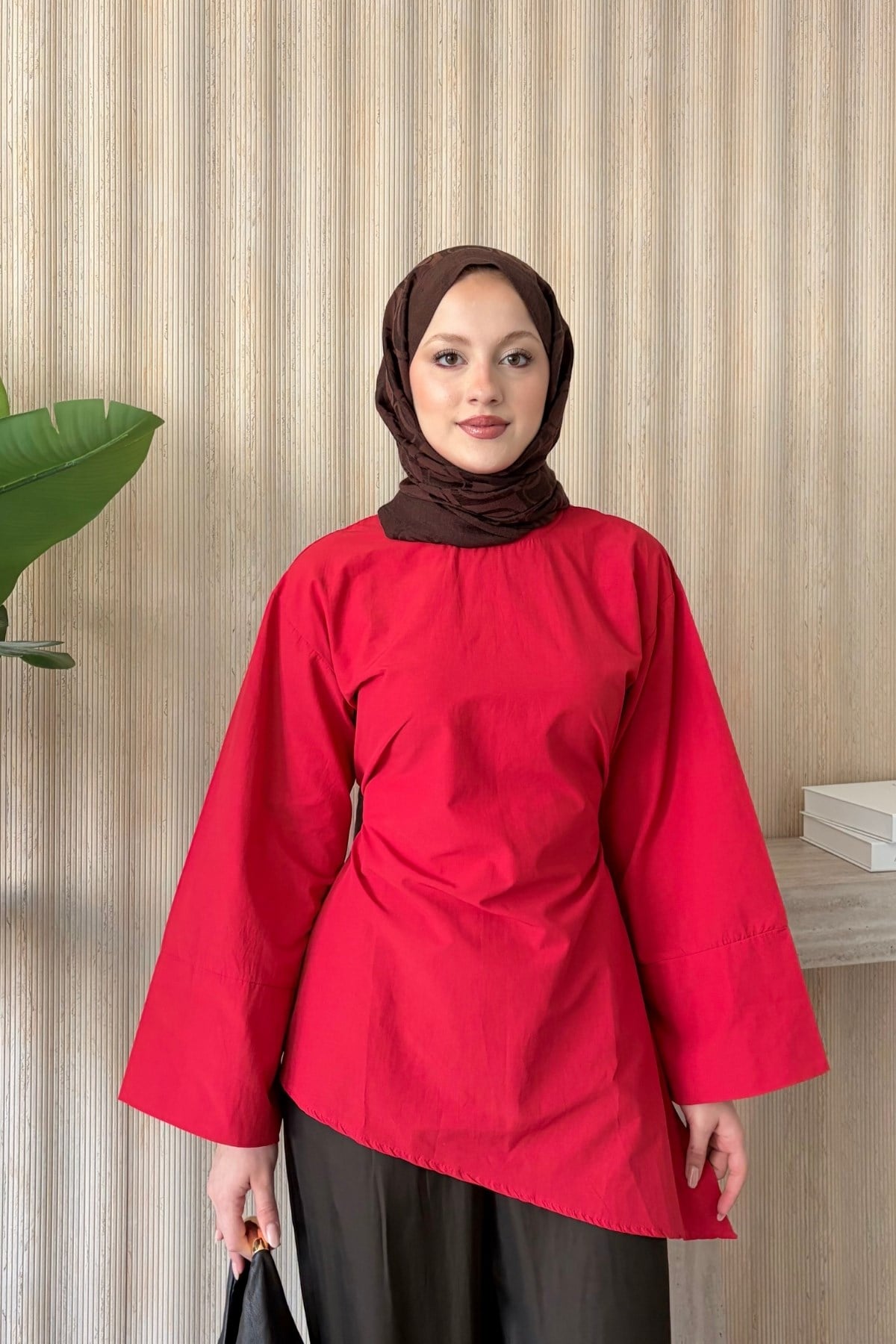 Zena Yırtmaçlı Bluz Kırmızı