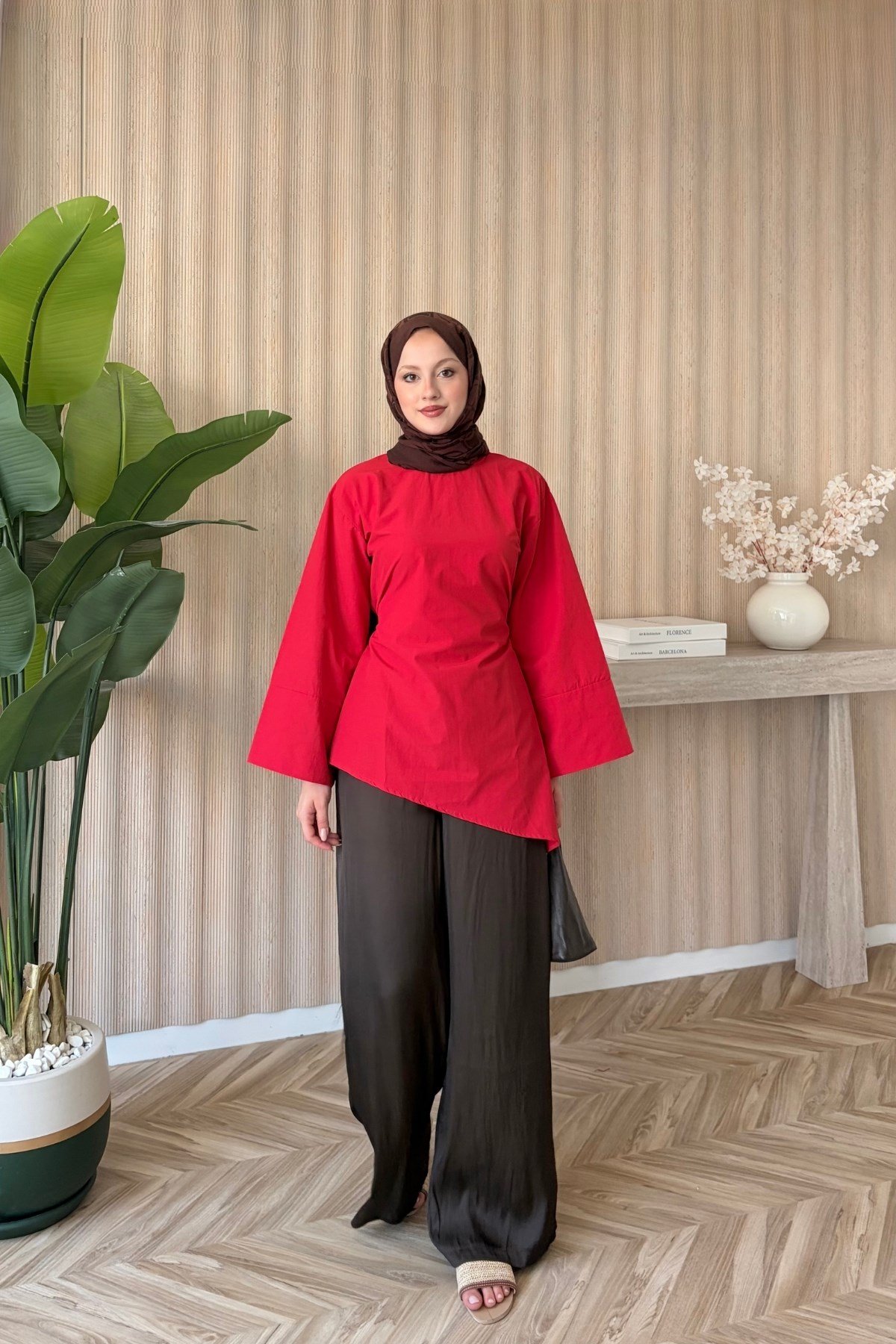 Zena Yırtmaçlı Bluz Kırmızı
