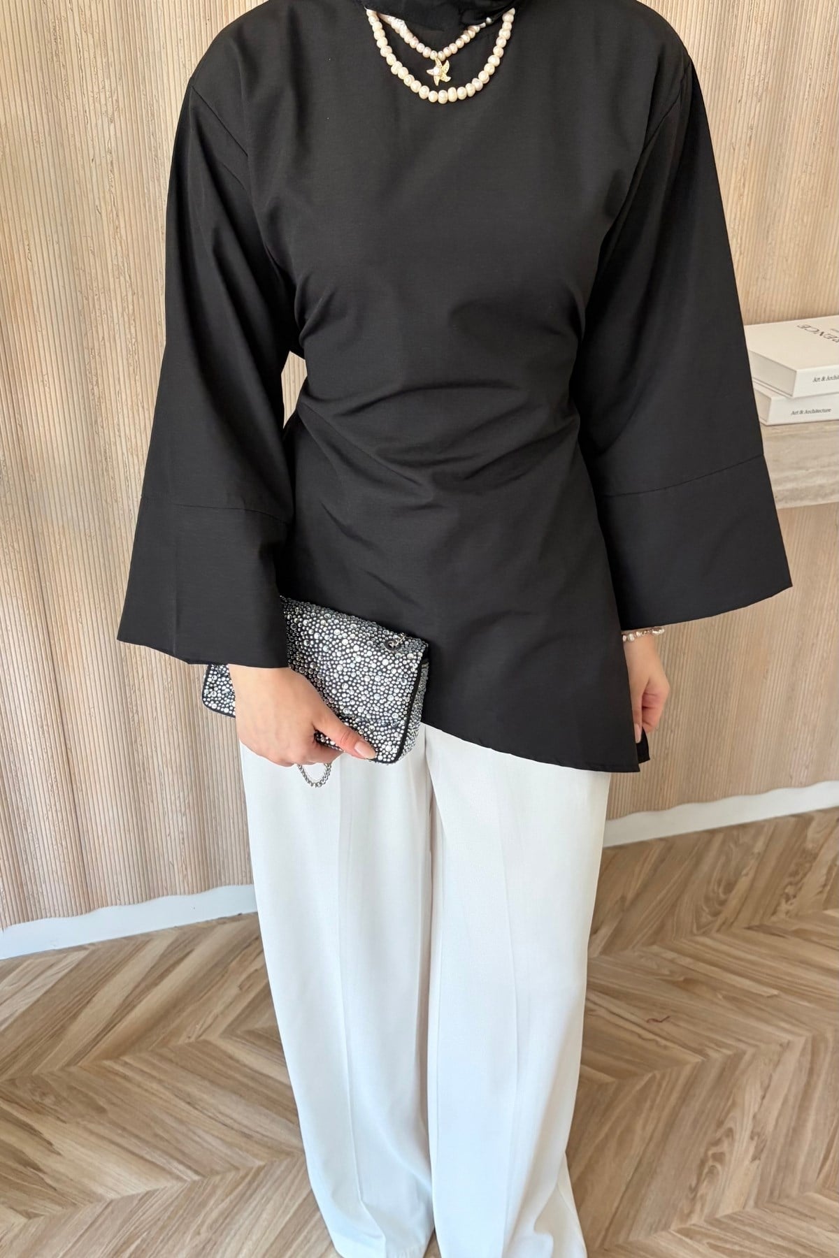Zena Yırtmaçlı Bluz Siyah