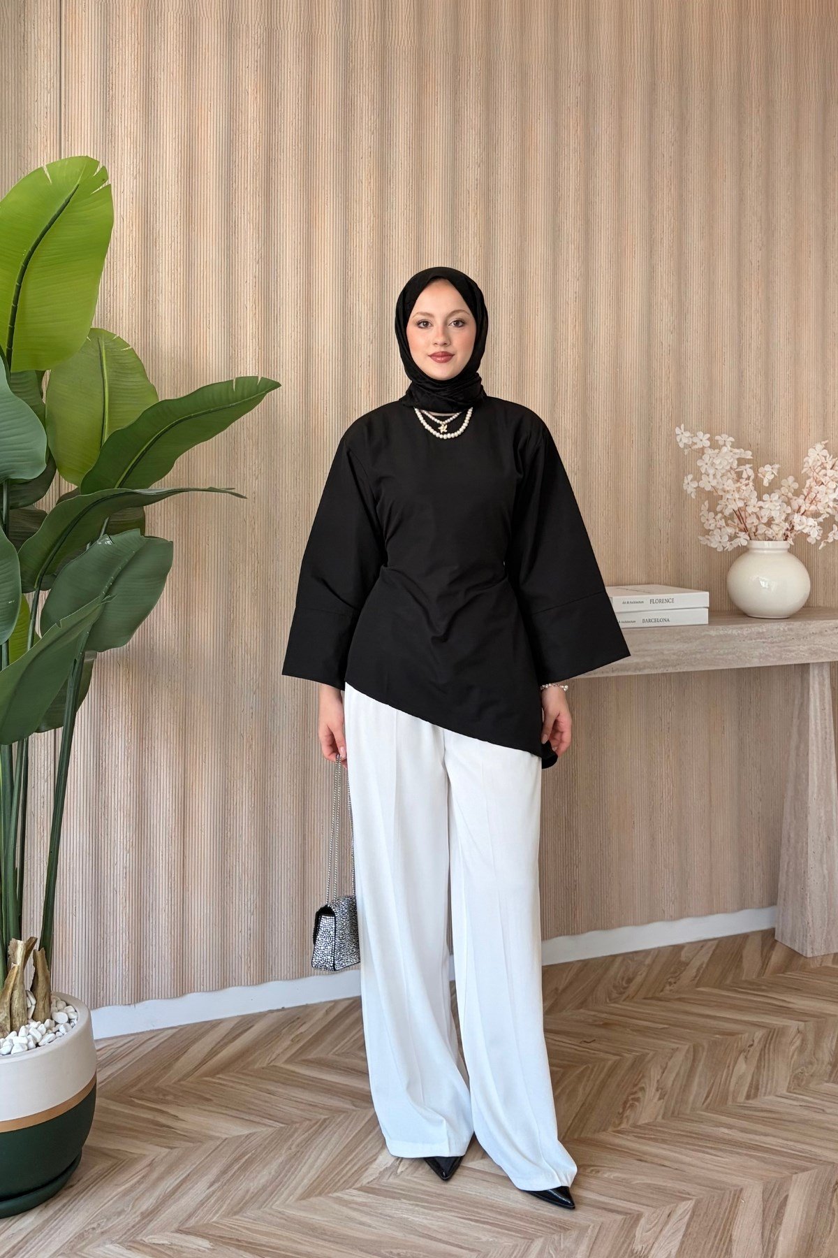 Zena Yırtmaçlı Bluz Siyah