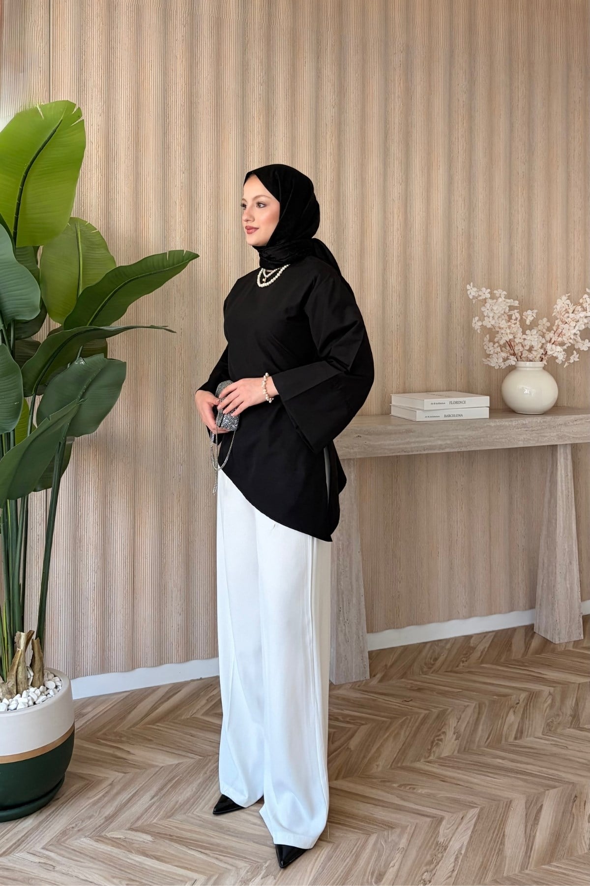 Zena Yırtmaçlı Bluz Siyah