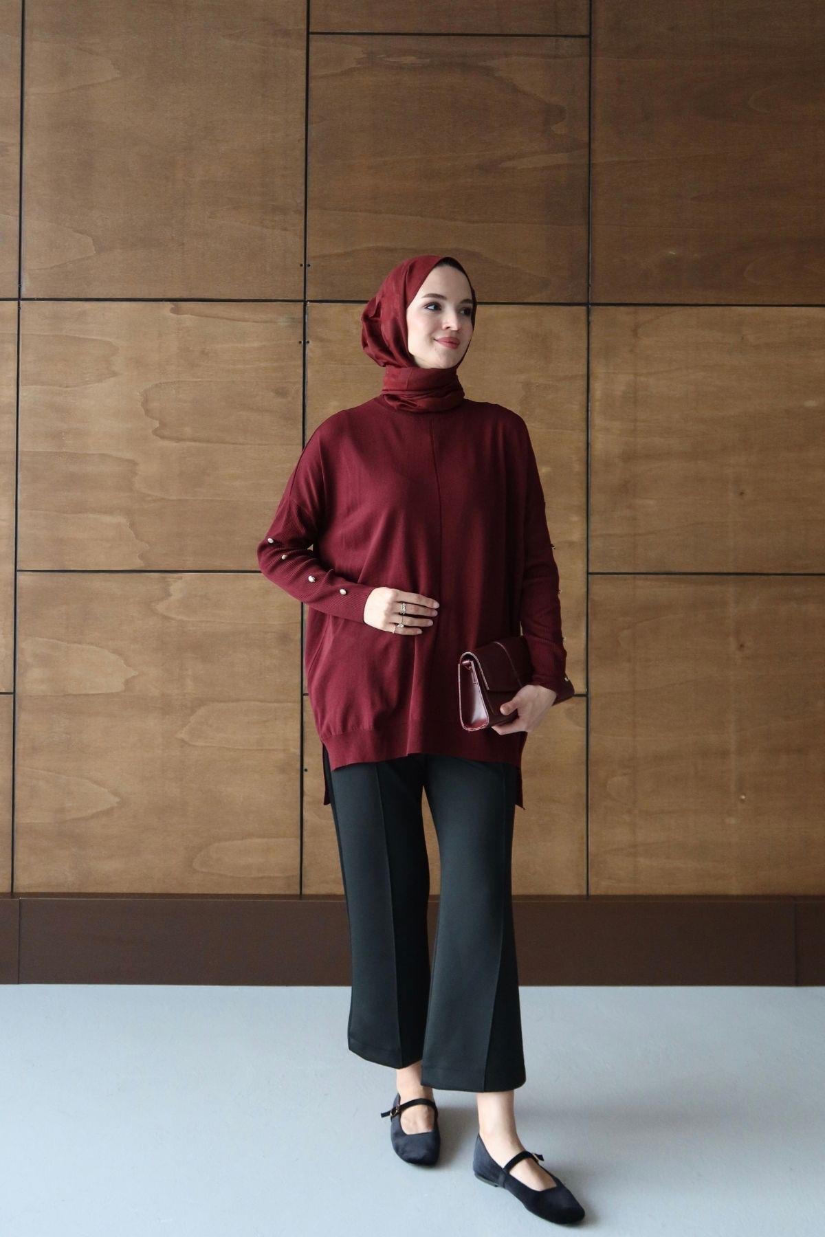 Zra Model Triko Tunik Bordo