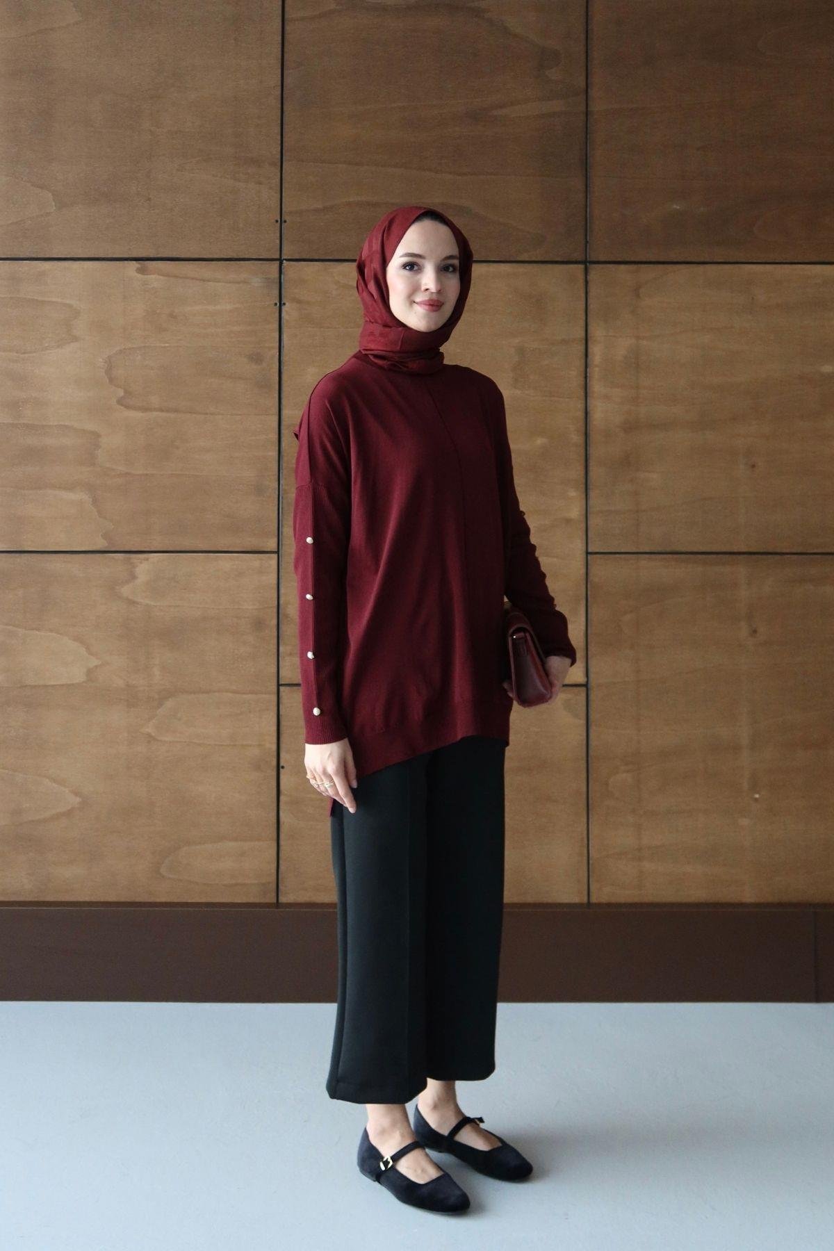 Zra Model Triko Tunik Bordo