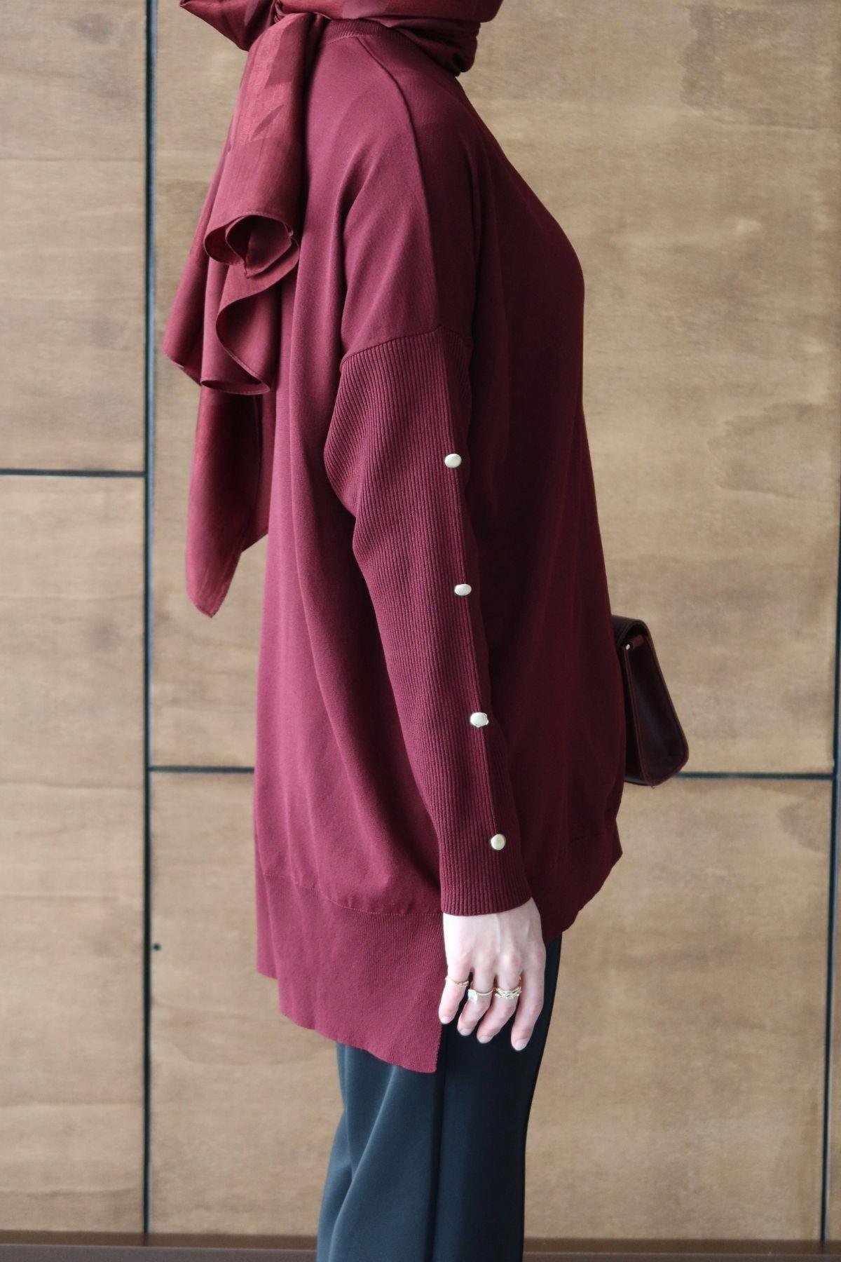 Zra Model Triko Tunik Bordo