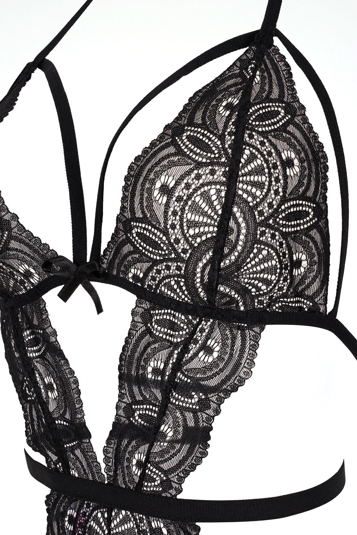 Lily Bianca  E-001 Kadın Boyundan Baglamalı Dantel Babydoll