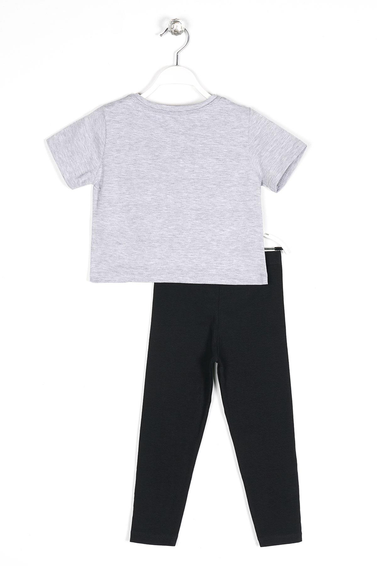 6211124-7211124 Kız Cocuk 5-12 Yas Awe Some Baskılı Taytlı Takım