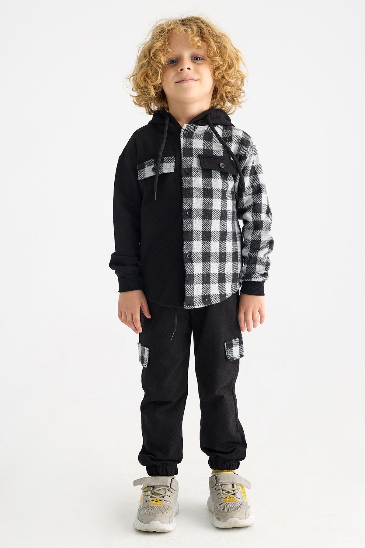 Acar 122030 Erkek Cocuk 3-7 Yas Ekoselı Ceplı Kapusonlu Esofman Takım