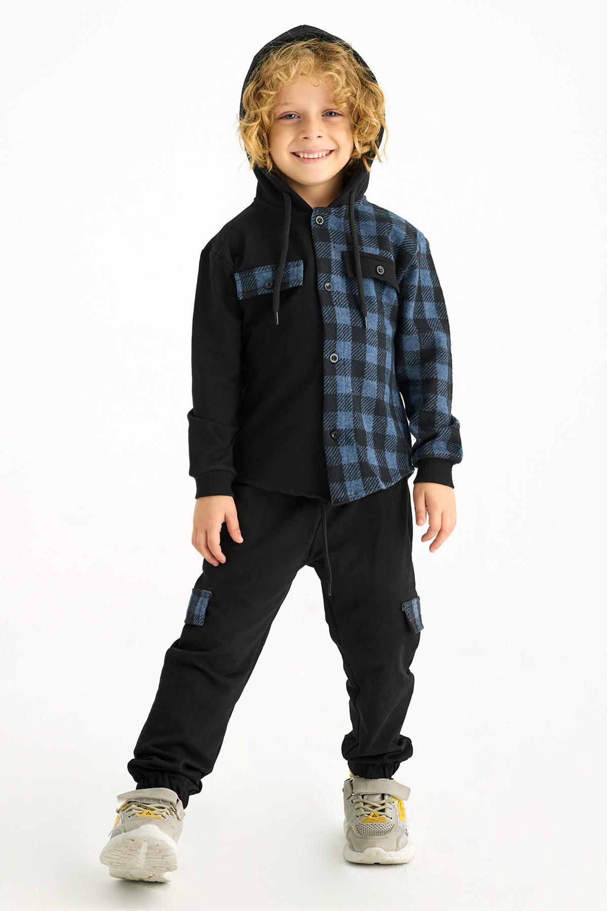 Acar 122030 Erkek Cocuk 3-7 Yas Ekoselı Ceplı Kapusonlu Esofman Takım