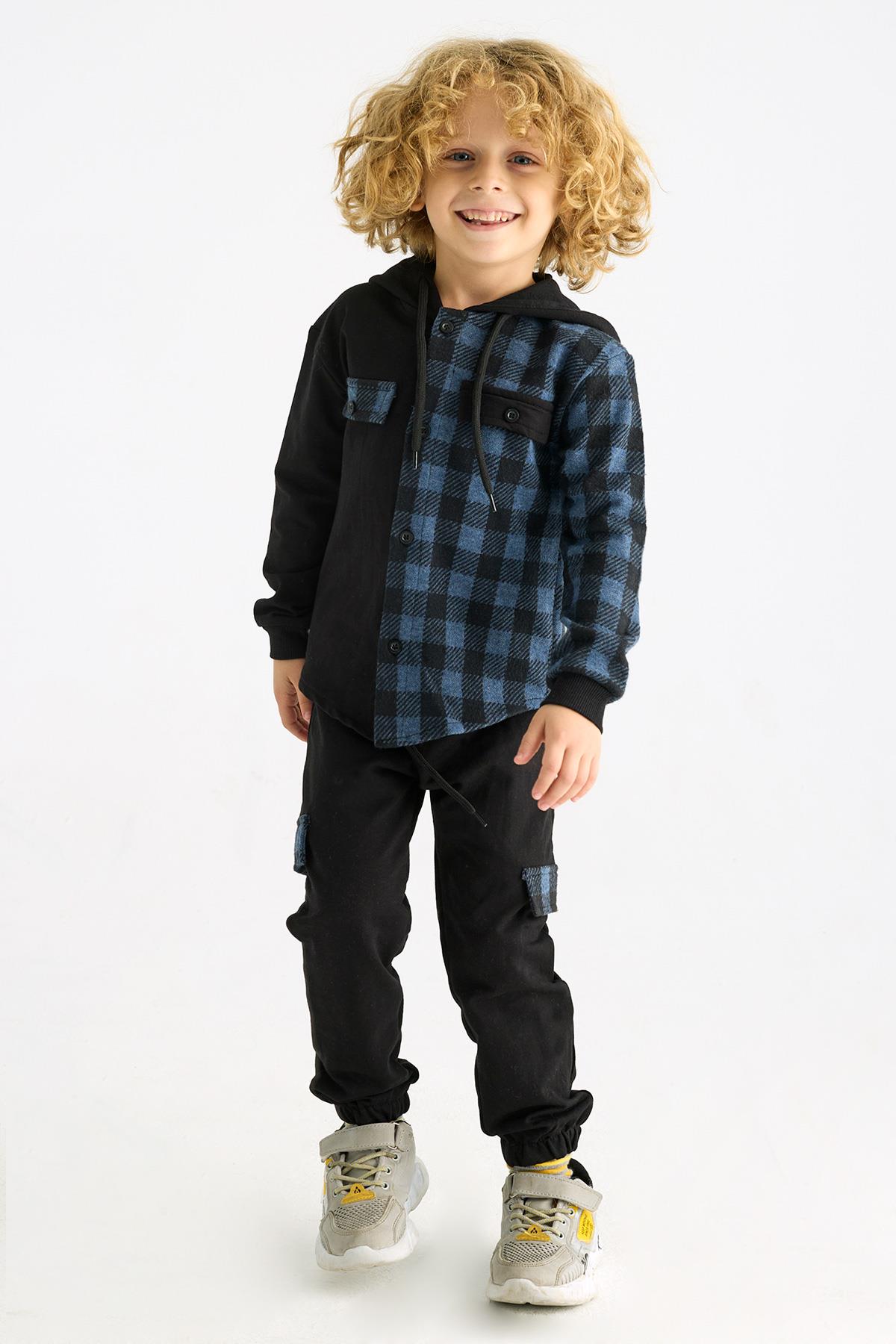 Acar 122030 Erkek Cocuk 3-7 Yas Ekoselı Ceplı Kapusonlu Esofman Takım