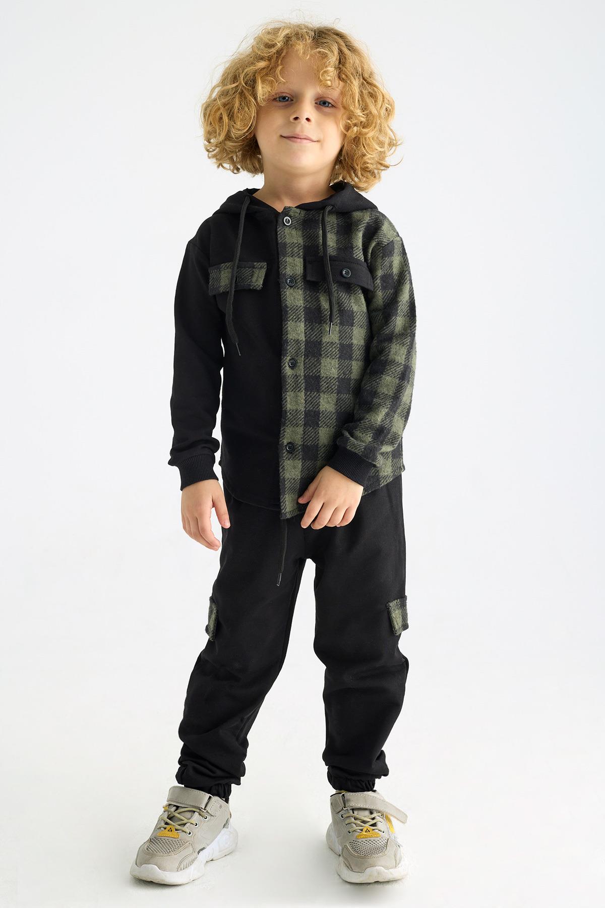 Acar 122030 Erkek Cocuk 3-7 Yas Ekoselı Ceplı Kapusonlu Esofman Takım