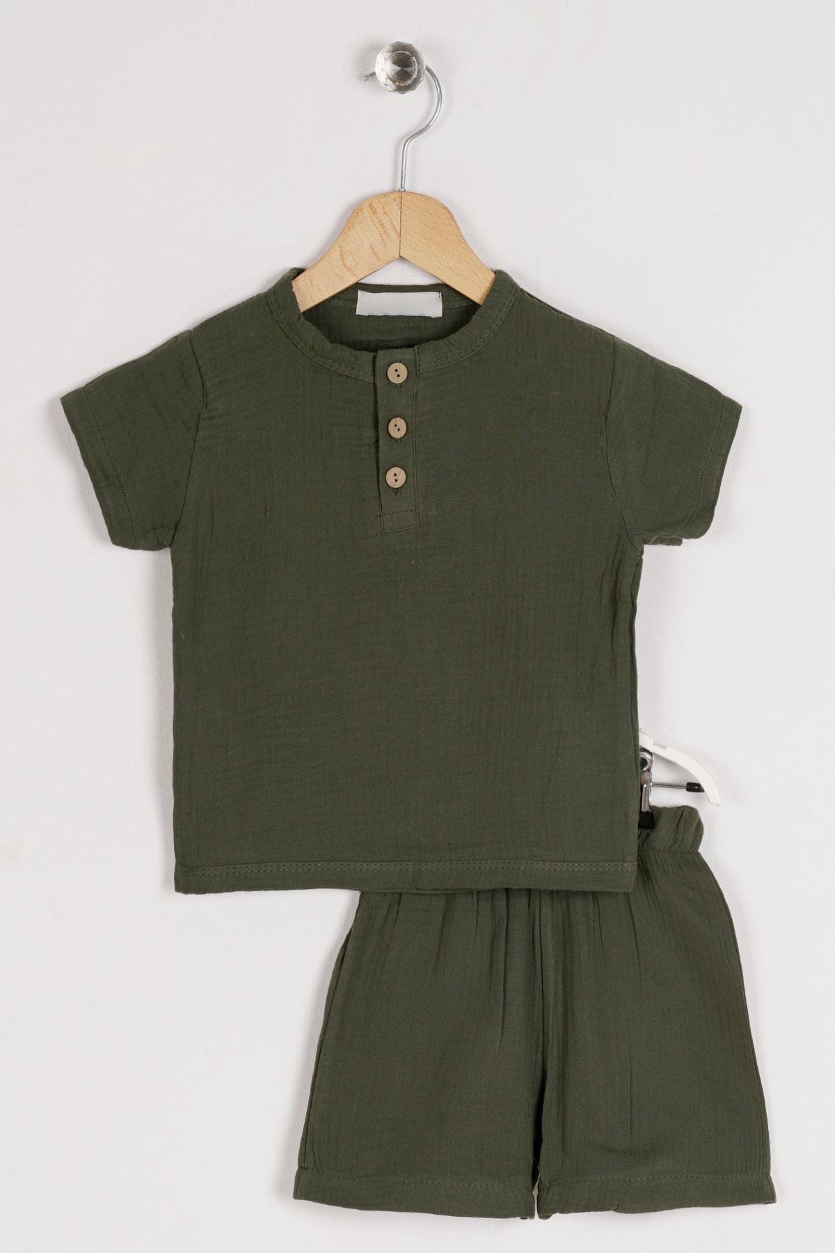 Acar 122160 Erkek Cocuk 2-5 Yas Bısıklet Yaka Dugme Detaylı Kısa Kol Sortlu Takım